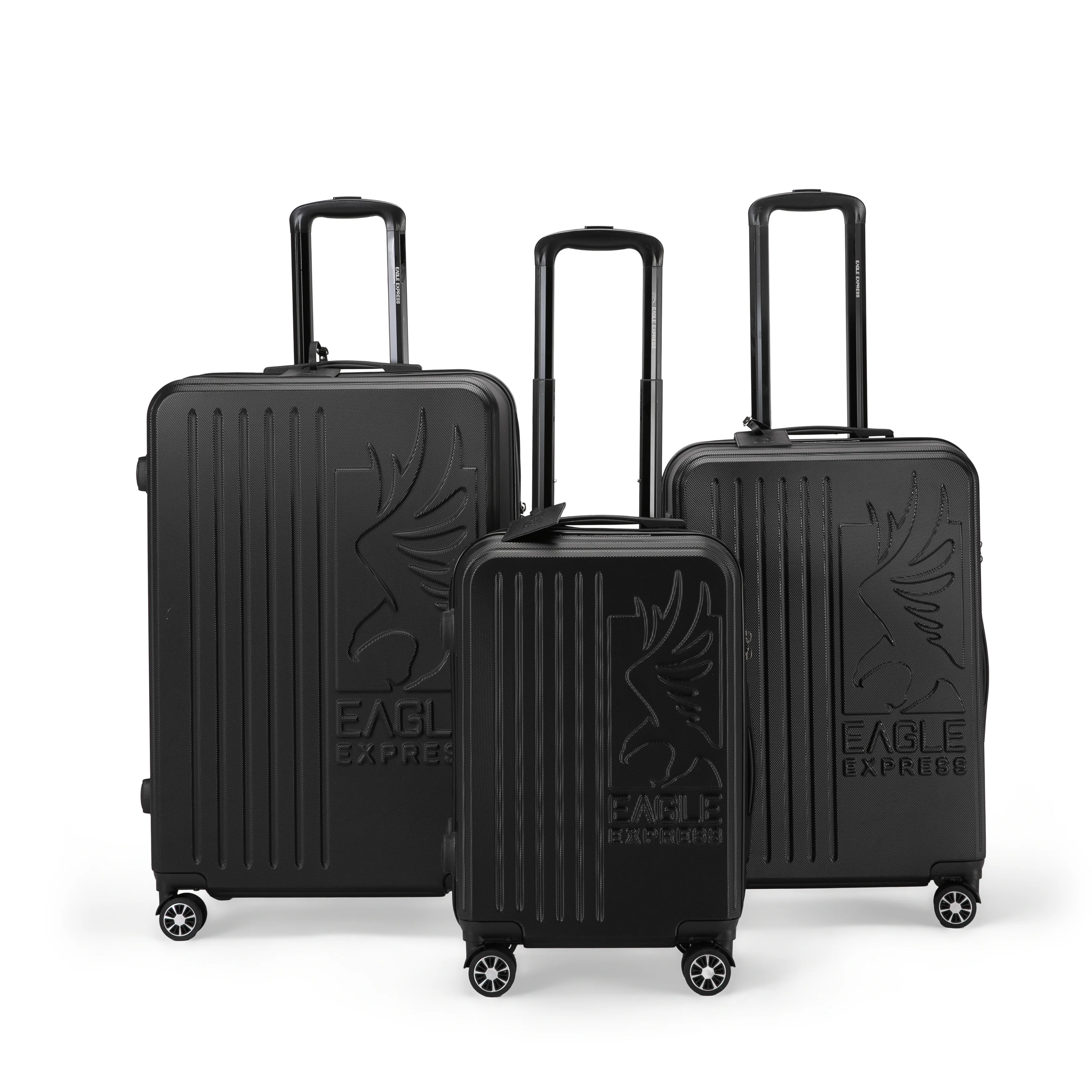 Eagle Express Superior ABS Hard Trolley Lightweight Expandable Luggage Trolley 3 Piece Set - Black