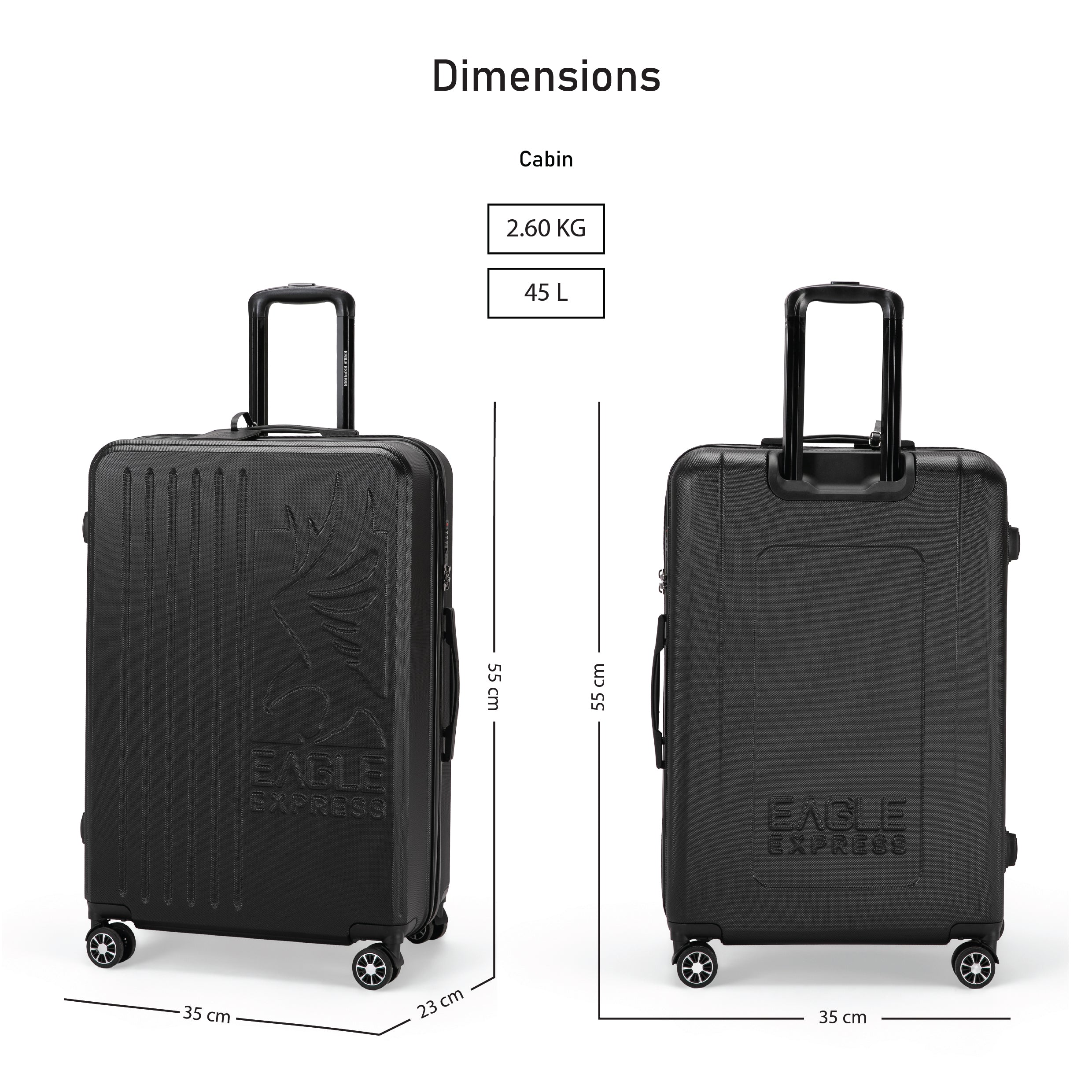 Eagle Express Superior ABS Hard Trolley Lightweight Expandable Luggage Trolley 3 Piece Set - Black - Image 6