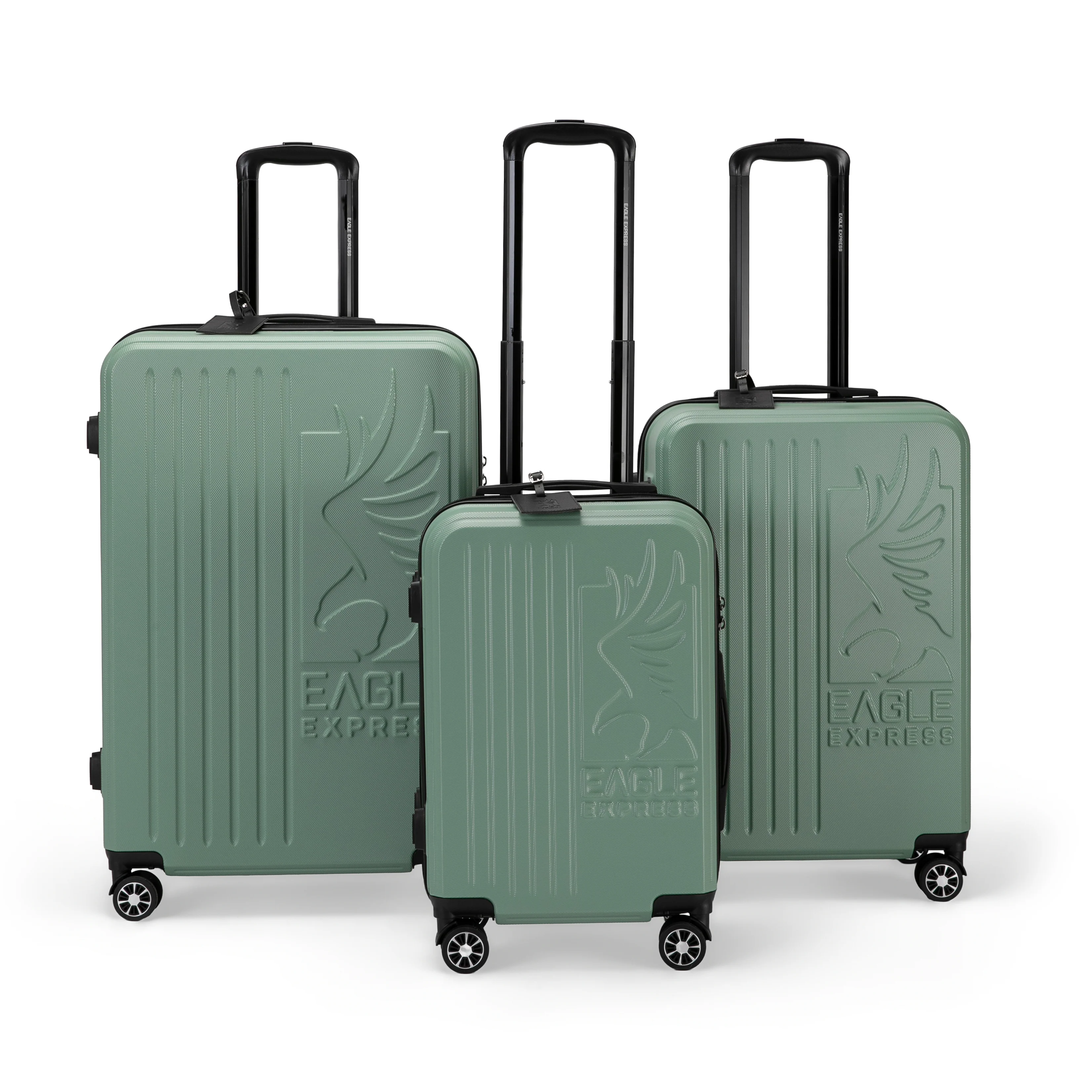 Eagle Express Superior ABS Hard Trolley Lightweight Expandable Luggage Trolley 3 Piece Set - Tea Green