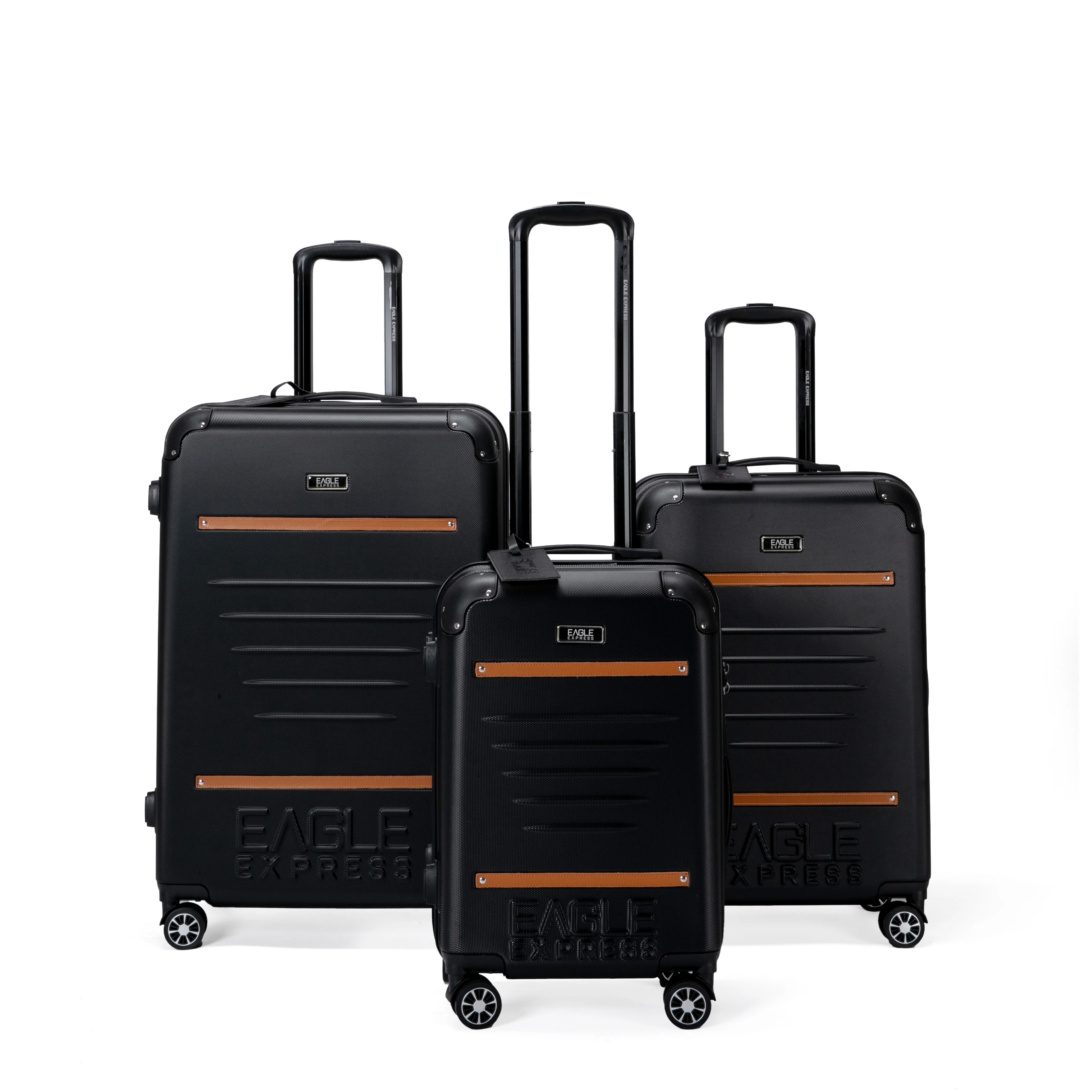 Eagle Express Thames ABS Hard Trolley Lightweight Expandable Luggage Trolley 3 Piece Set - Black