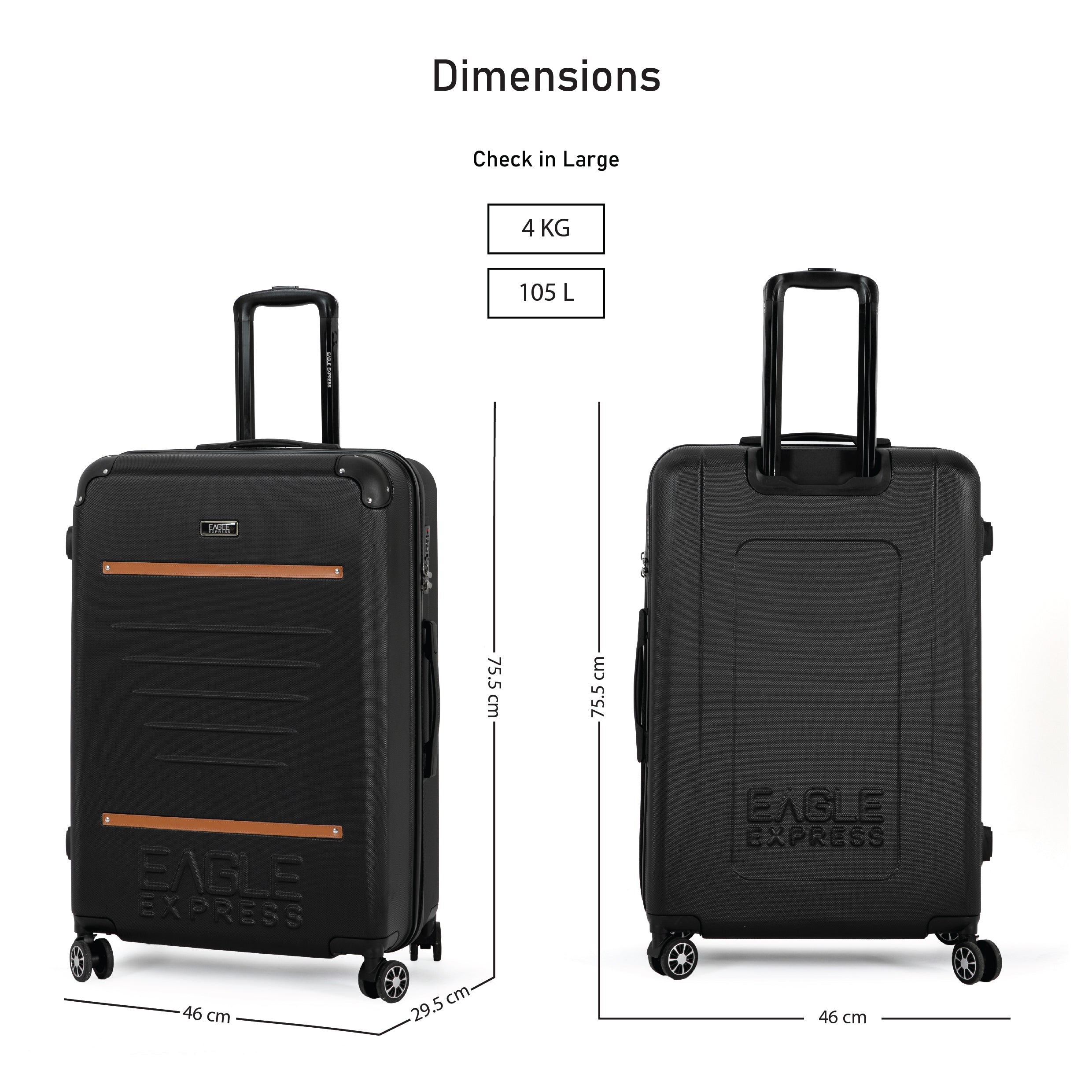 Eagle Express Thames ABS Hard Trolley Lightweight Expandable Luggage Trolley 3 Piece Set - Black - Image 5