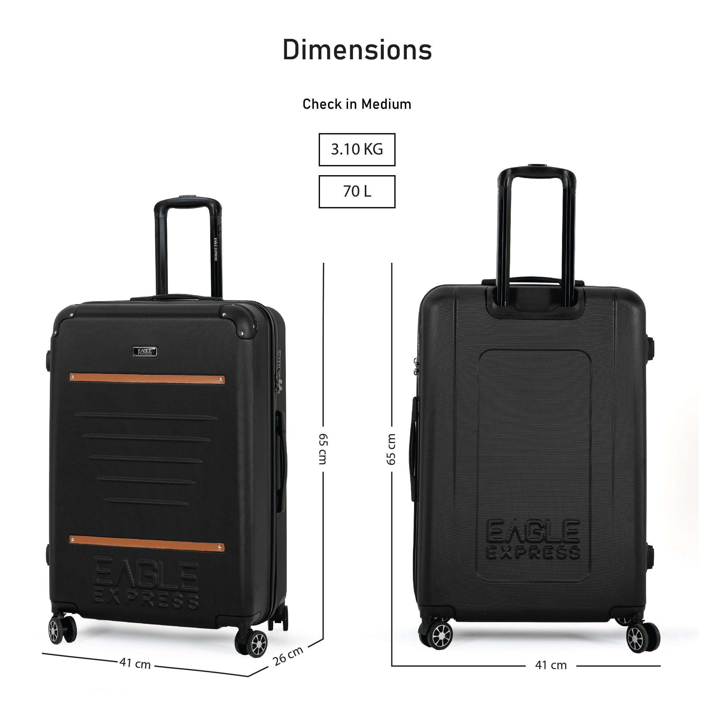 Eagle Express Thames ABS Hard Trolley Lightweight Expandable Luggage Trolley 3 Piece Set - Black - Image 6