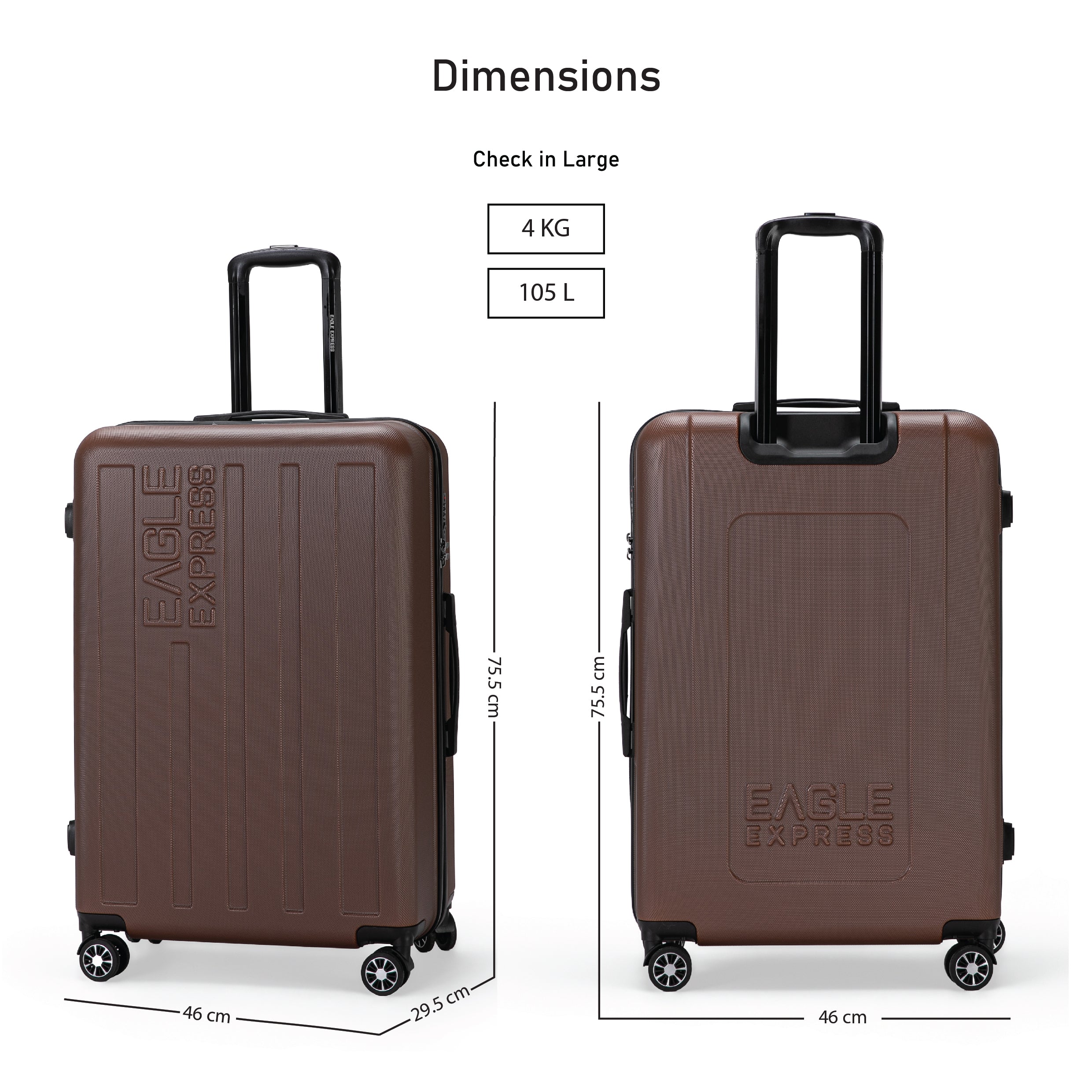 Eagle Express Venture ABS Hard Trolley Lightweight Expandable Luggage Trolley 3 Piece Set - Coffee - Image 3