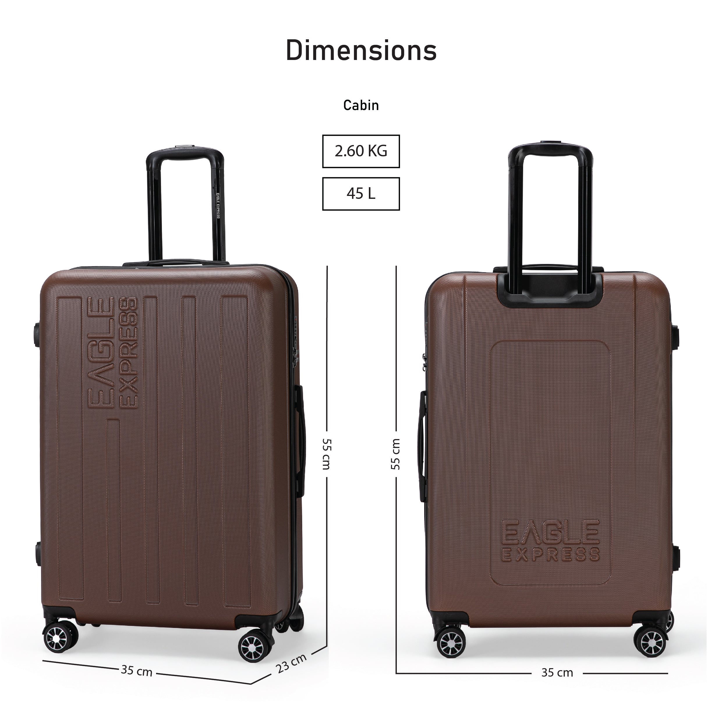 Eagle Express Venture ABS Hard Trolley Lightweight Expandable Luggage Trolley 3 Piece Set - Coffee - Image 5