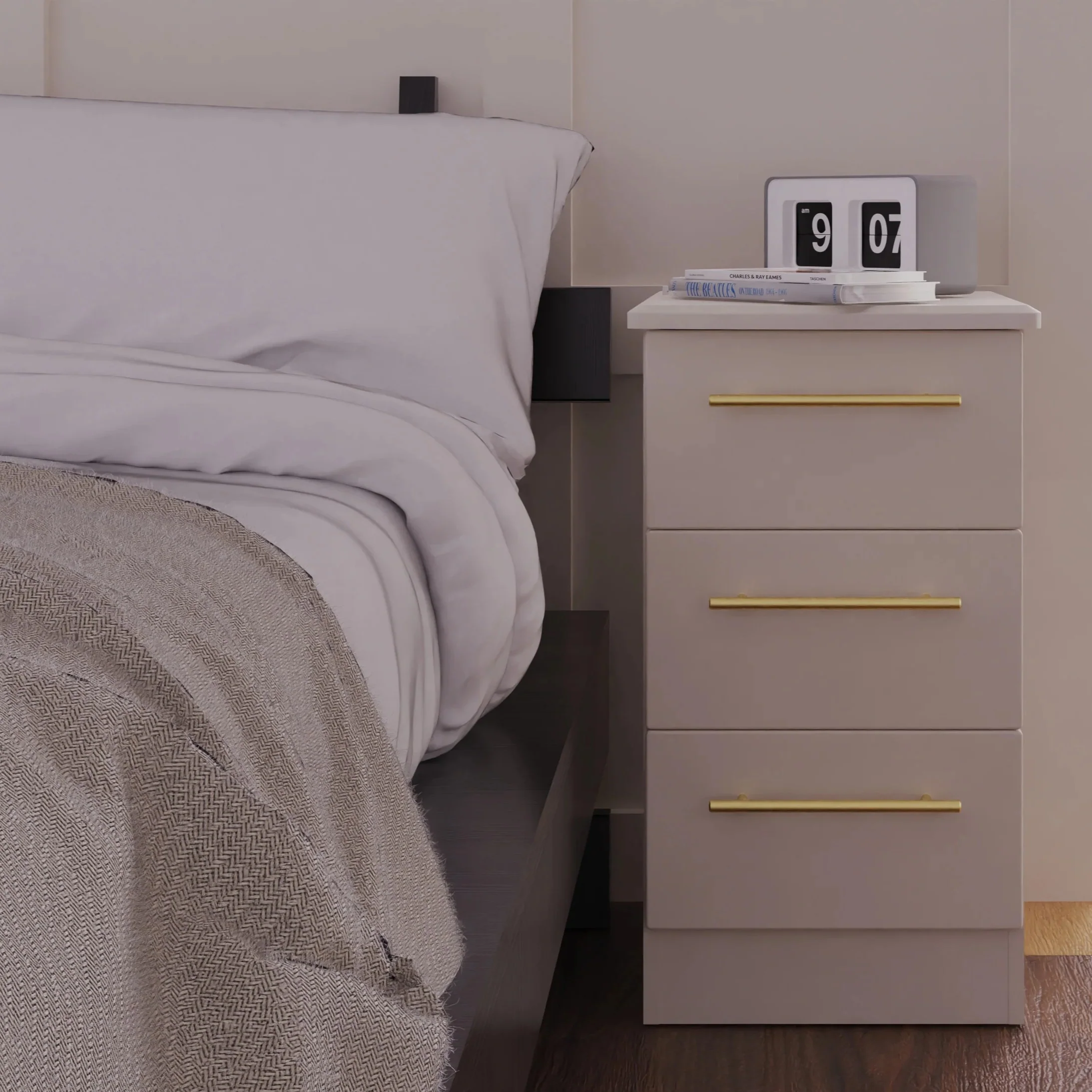 Ealing Ready Assembled 3 Drawer Bedside Cabinet in Kashmir Matt - Image 2