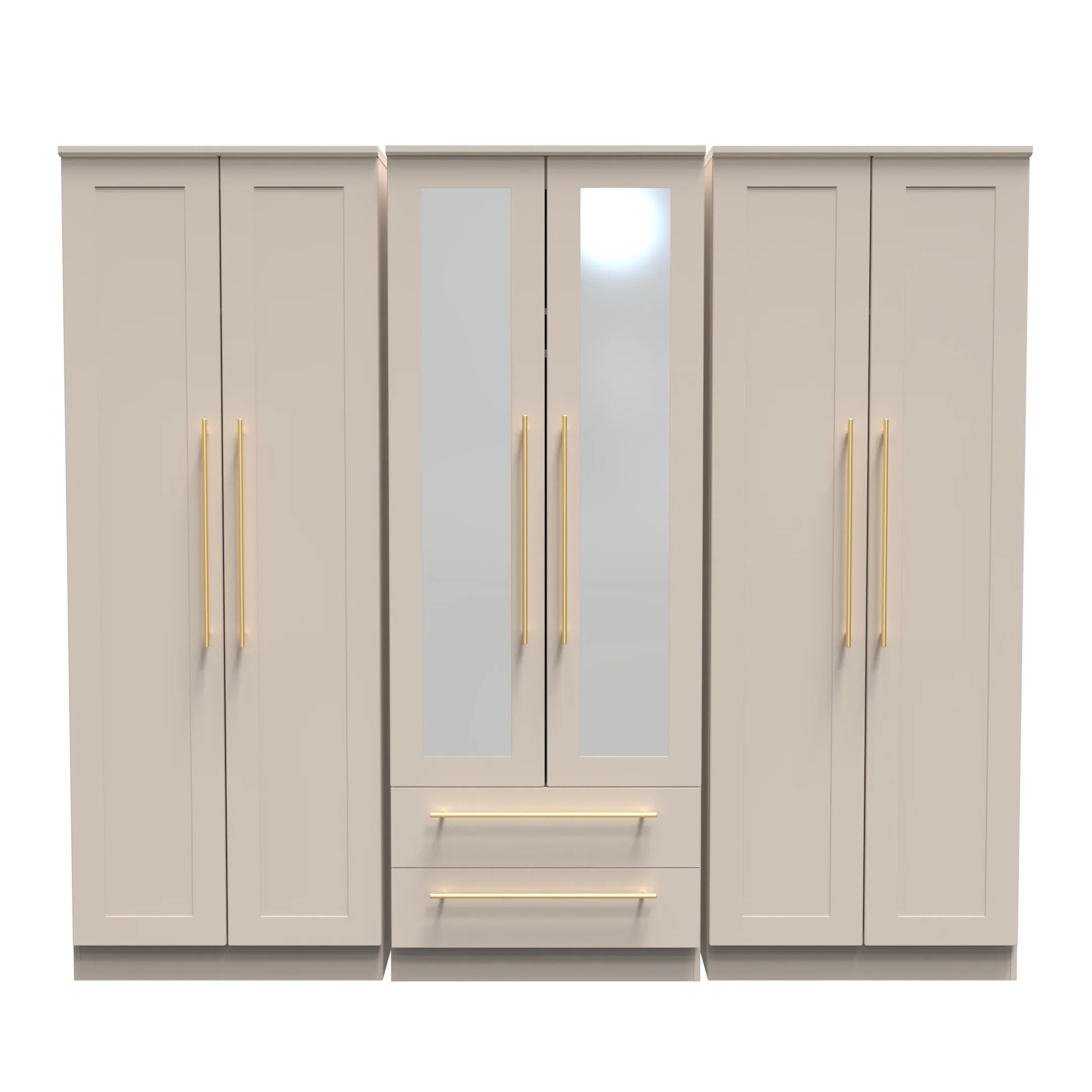 Ealing Ready Assembled Tall 6 Door 2 Drawer 2 Mirror Wardrobe in Kashmir Matt