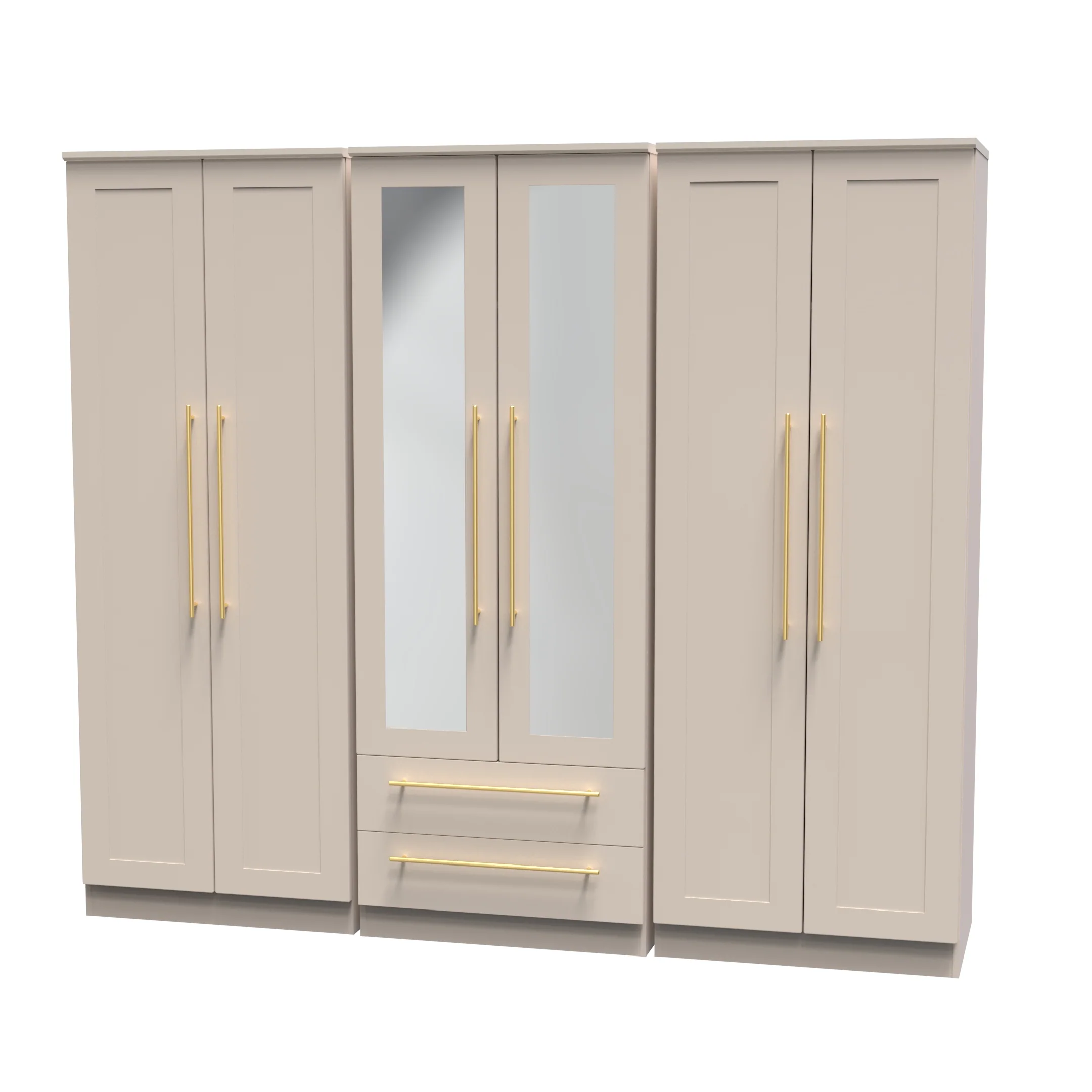 Ealing Ready Assembled Tall 6 Door 2 Drawer 2 Mirror Wardrobe in Kashmir Matt - Image 3