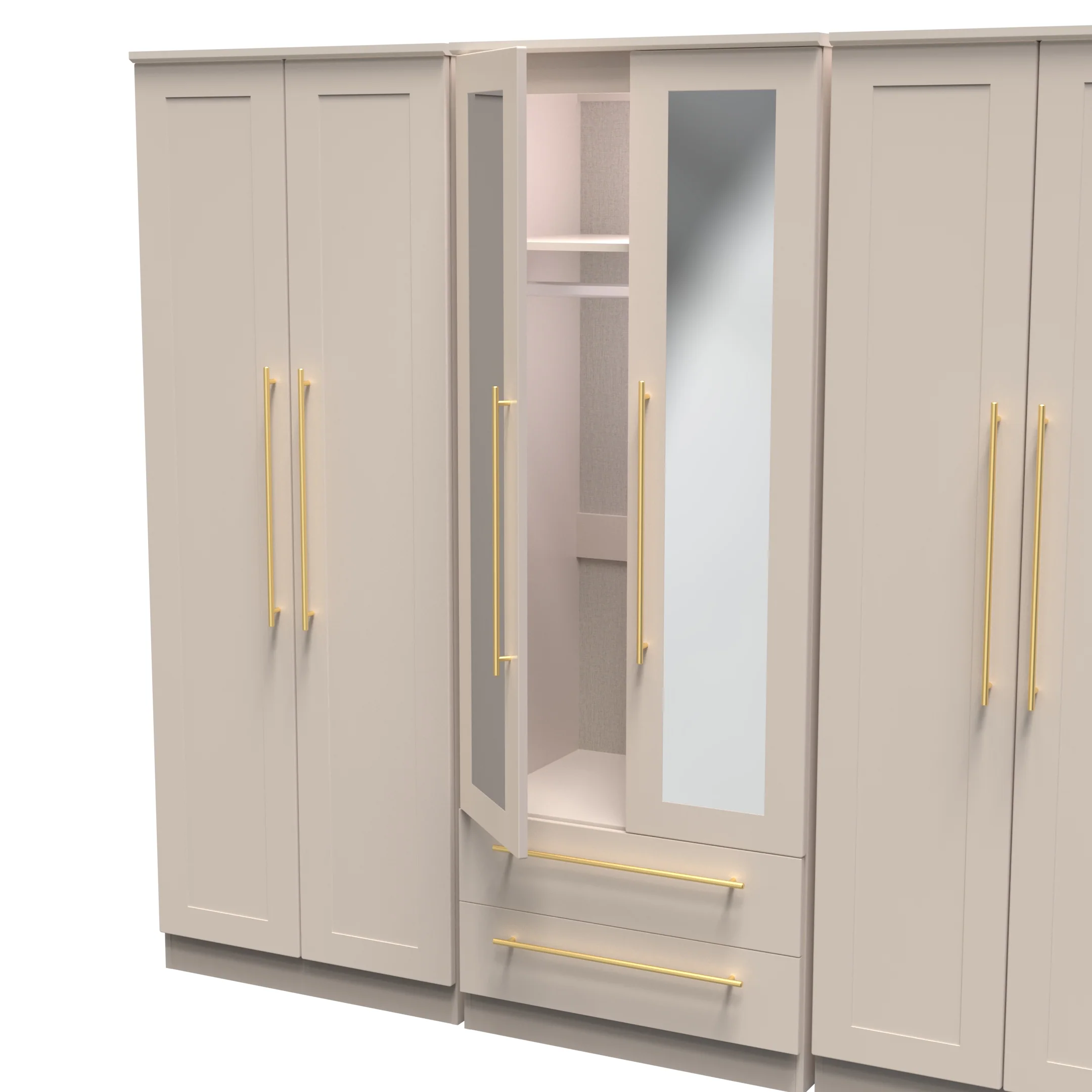 Ealing Ready Assembled Tall 6 Door 2 Drawer 2 Mirror Wardrobe in Kashmir Matt - Image 5