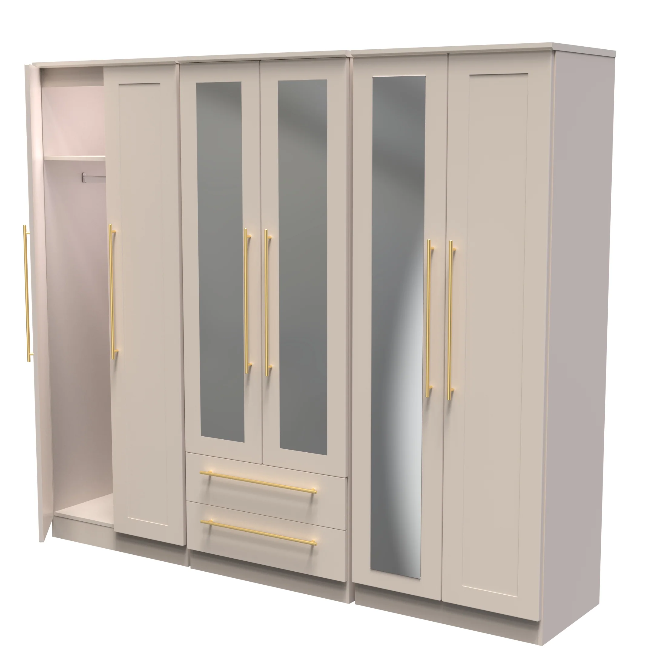 Ealing Ready Assembled Tall 6 Door 2 Drawer 2 Mirror Wardrobe in Kashmir Matt - Image 6