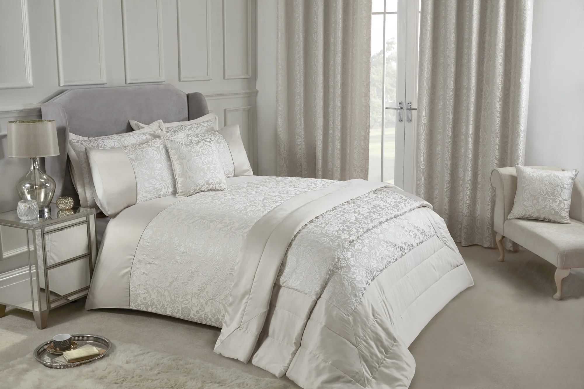 Eden - Lined Eyelet Jacquard Curtains in Cream - Image 5