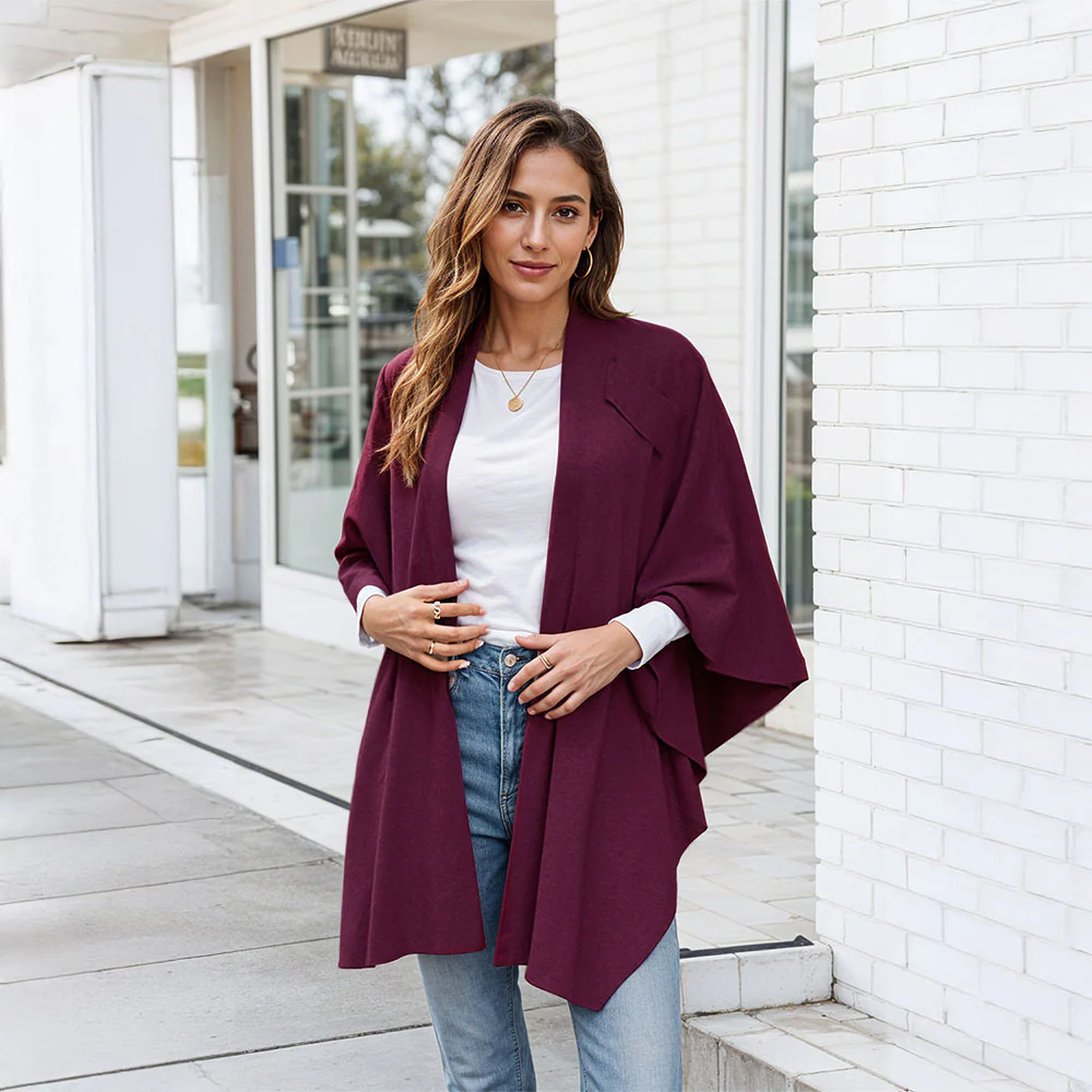 Elegant Cross Front Shawl Wrap Wine Red - Image 4