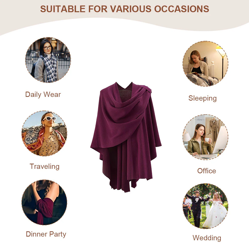 Elegant Cross Front Shawl Wrap Wine Red - Image 7