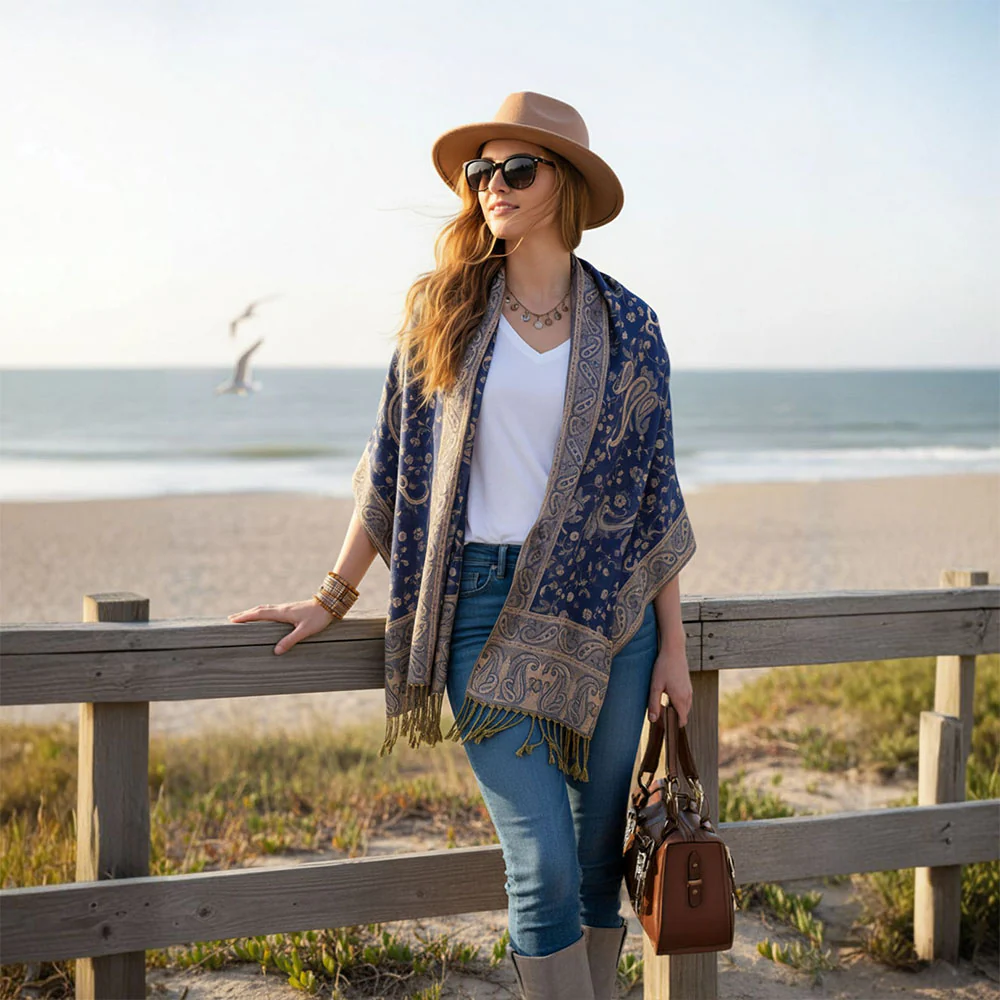 Elegant Jacquard Faux Cashmere Scarf Shawl - Image 2