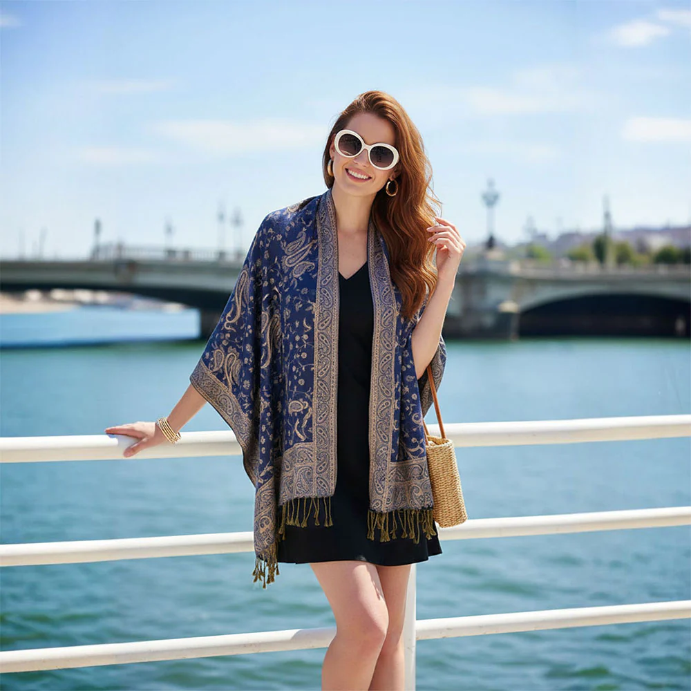 Elegant Jacquard Faux Cashmere Scarf Shawl - Image 3