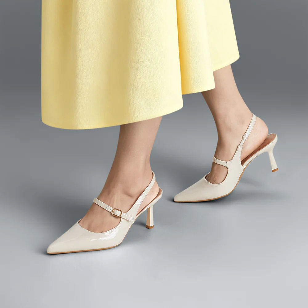 Elegant Pointed-Toe Slingback Heels with Adjustable Instep Strap