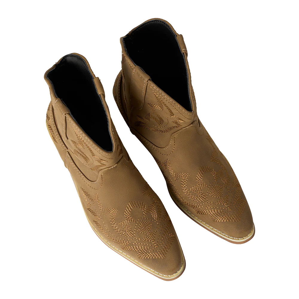 Embroidered Pointed Toe Cowboy Ankle Boots with Block Heel - Image 4