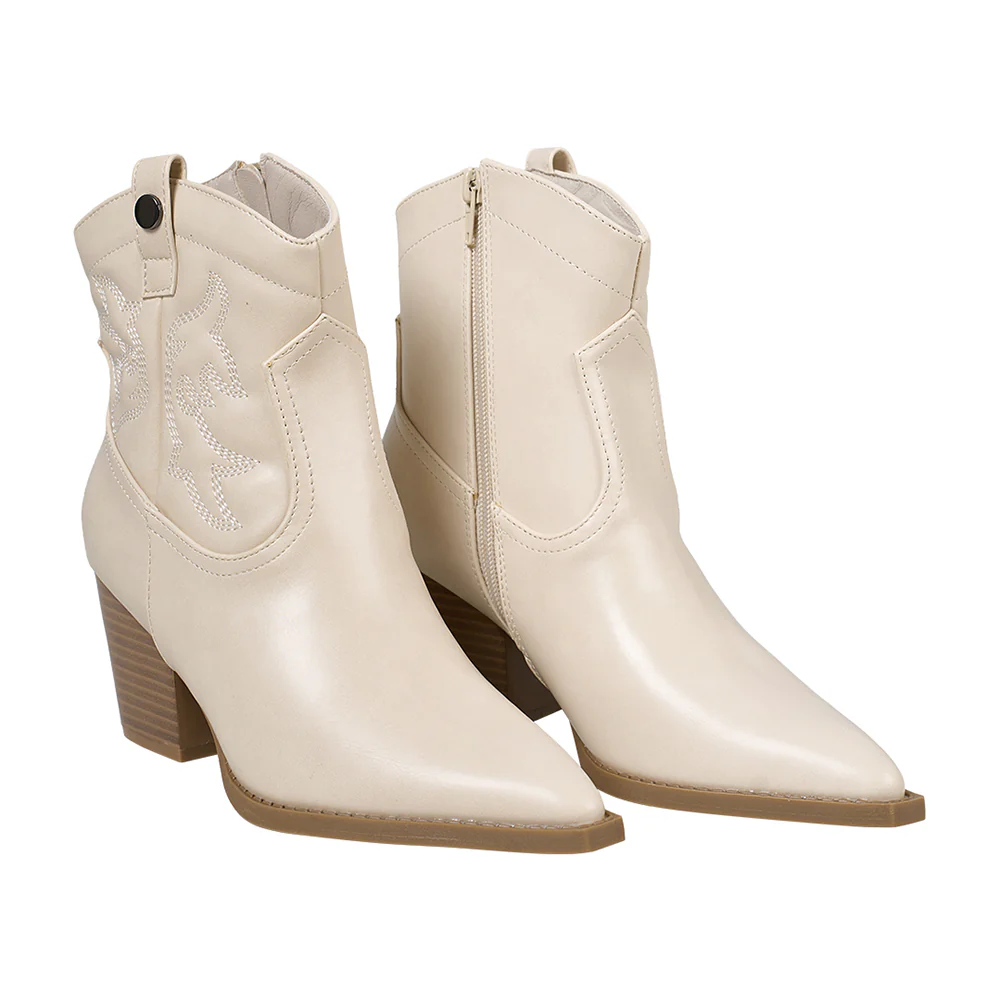 Embroidered Pointed Toe Cowboy Ankle Boots with Block Heel - Image 3