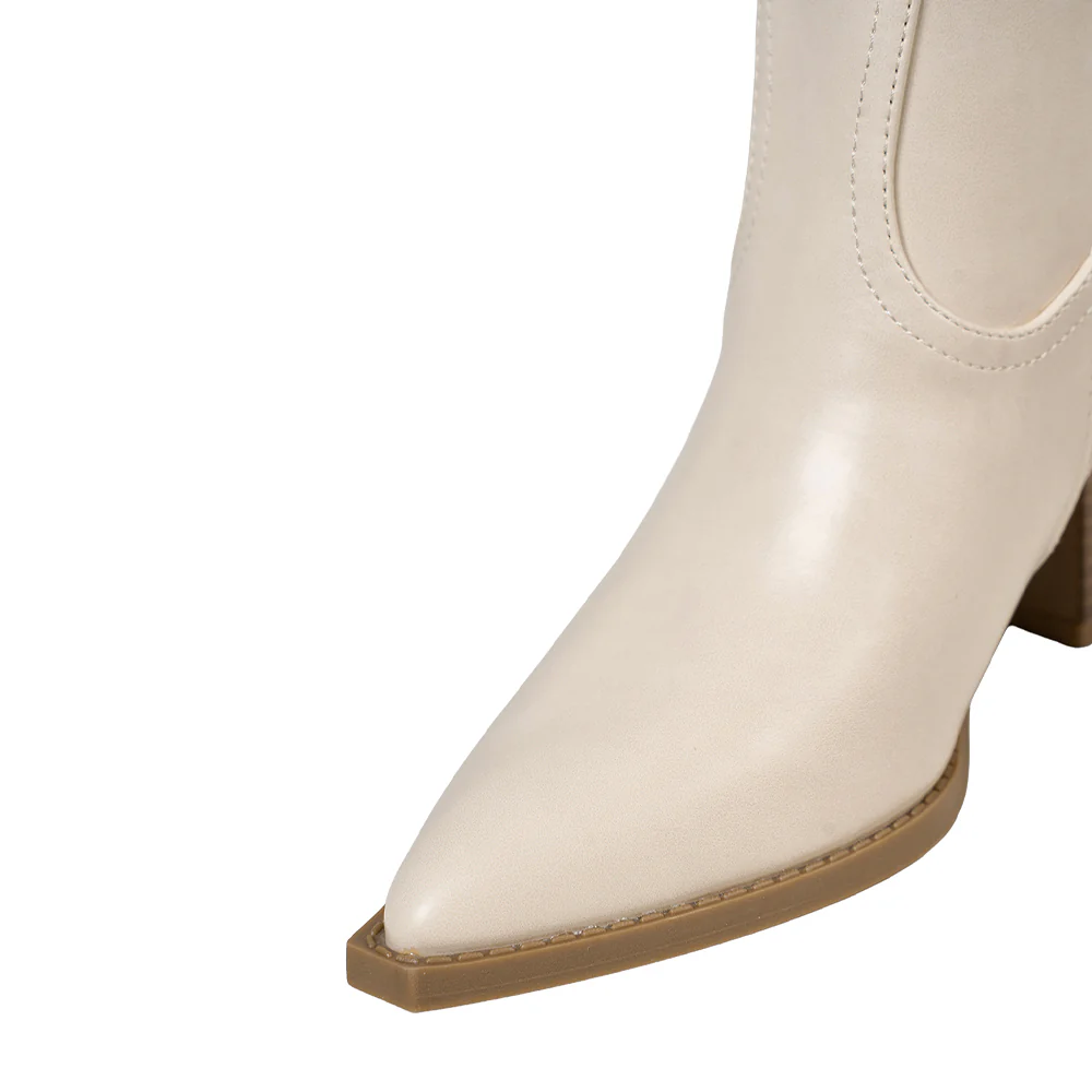 Embroidered Pointed Toe Cowboy Ankle Boots with Block Heel - Image 7