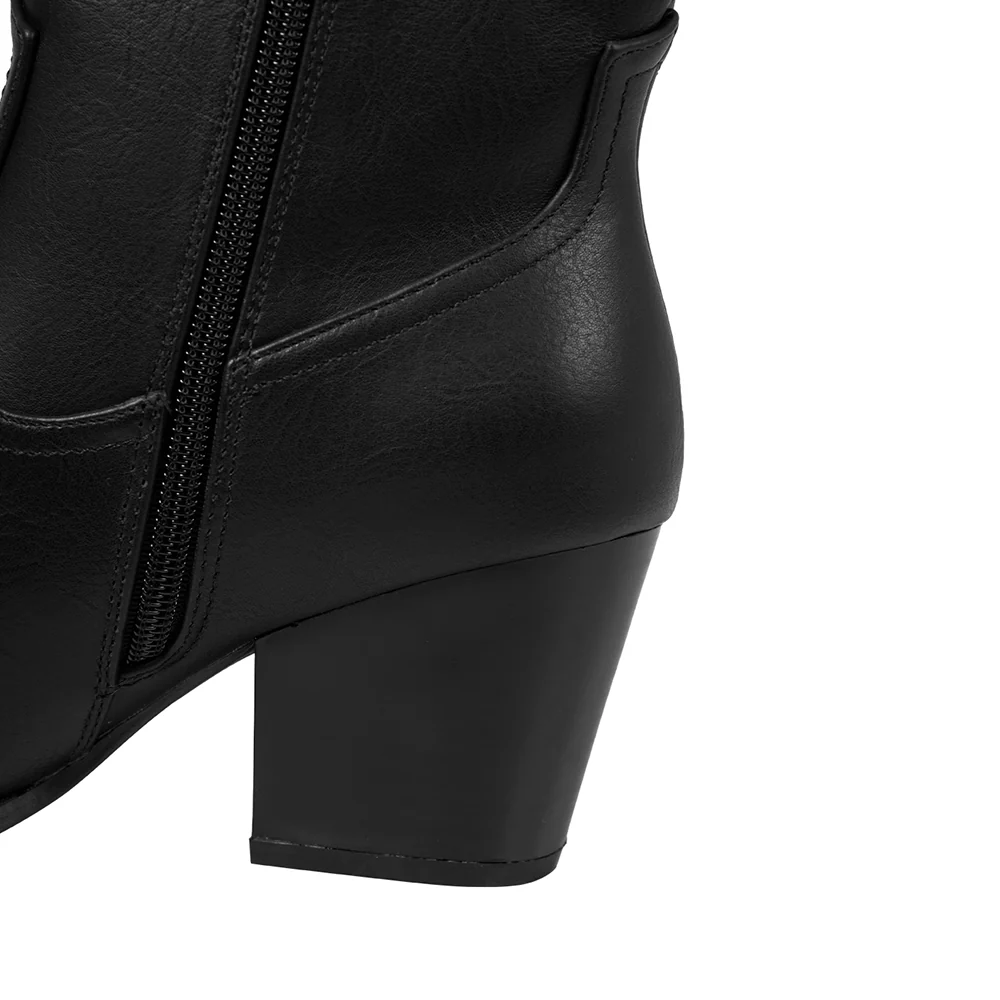 Embroidered Pointed Toe Cowboy Ankle Boots with Block Heel - Image 8