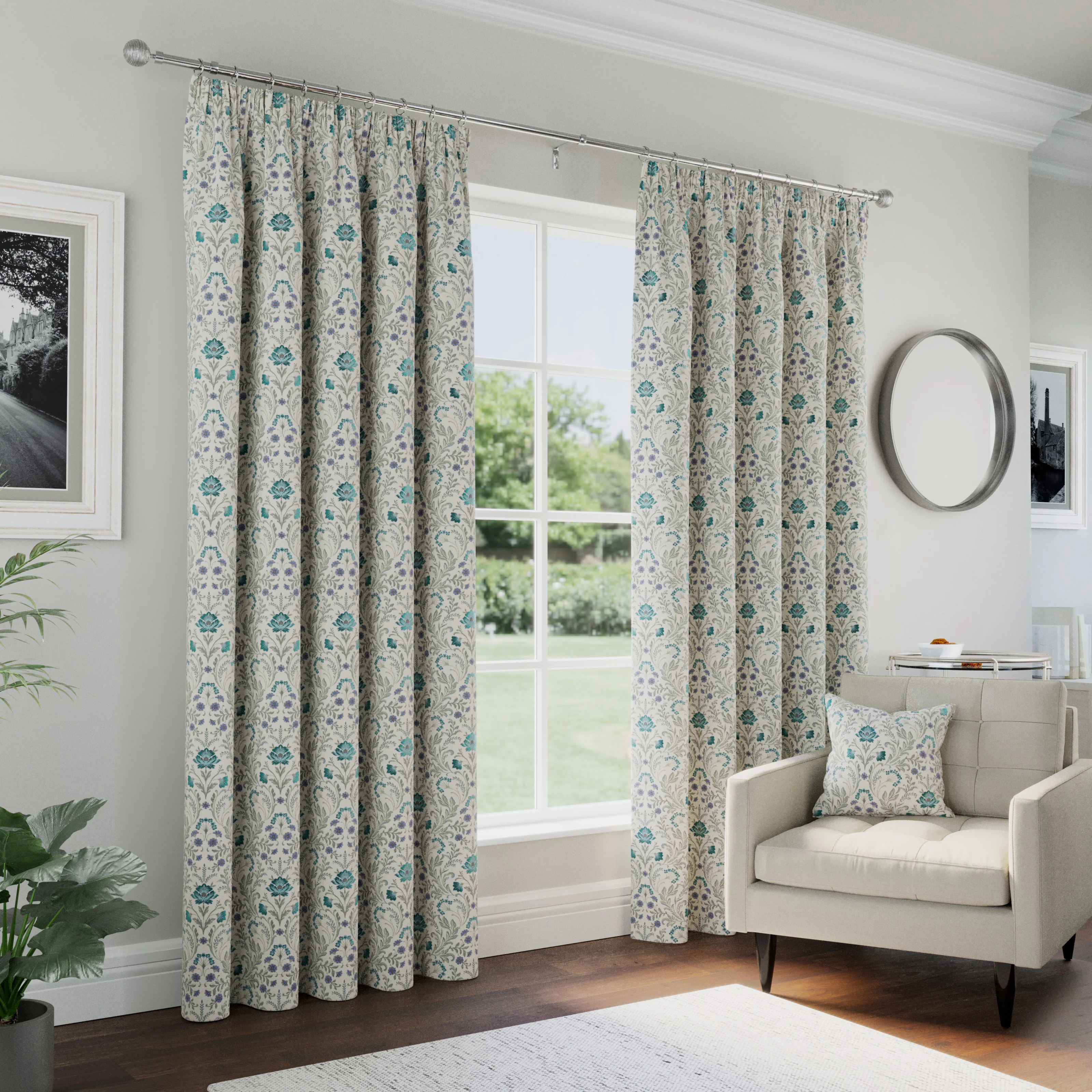 Enhanced Living Blue Floral, 100% Blackout, Thermal Curtains with Tape Top Header - Pair - Image 2