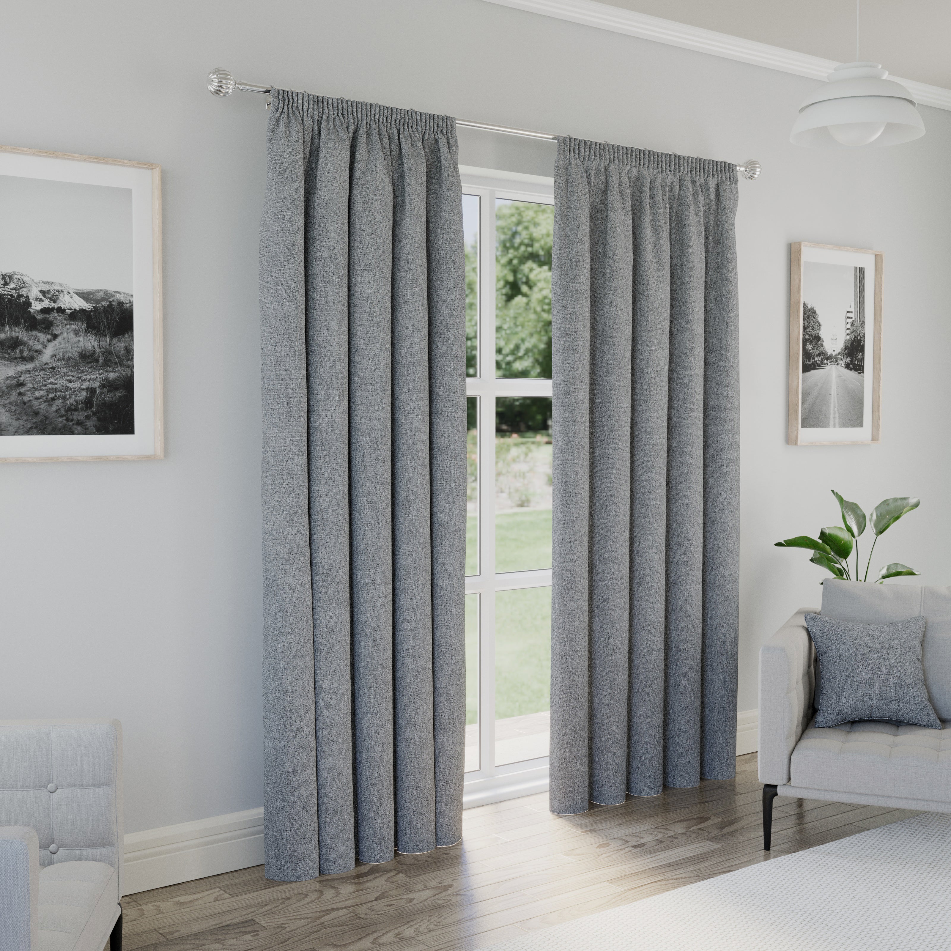 Enhanced Living Dallas 100% Blackout Thermal Grey Curtains With 3" Tape Top Header - Pair - Image 2