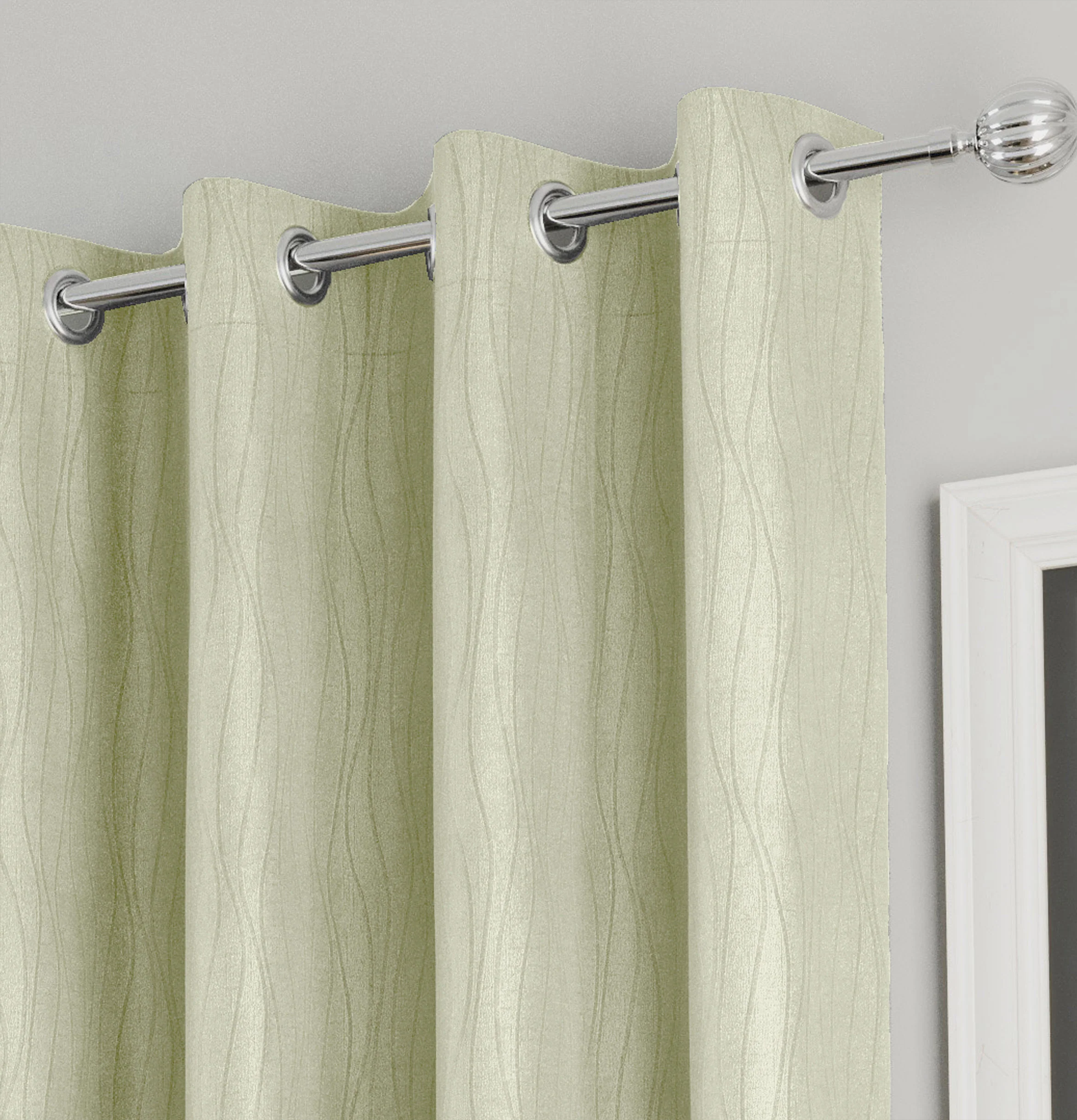 Enhanced Living Goodwood Green Thermal, Energy Saving, Dimout Eyelet Curtains with Wave Pattern - Pair - Image 3