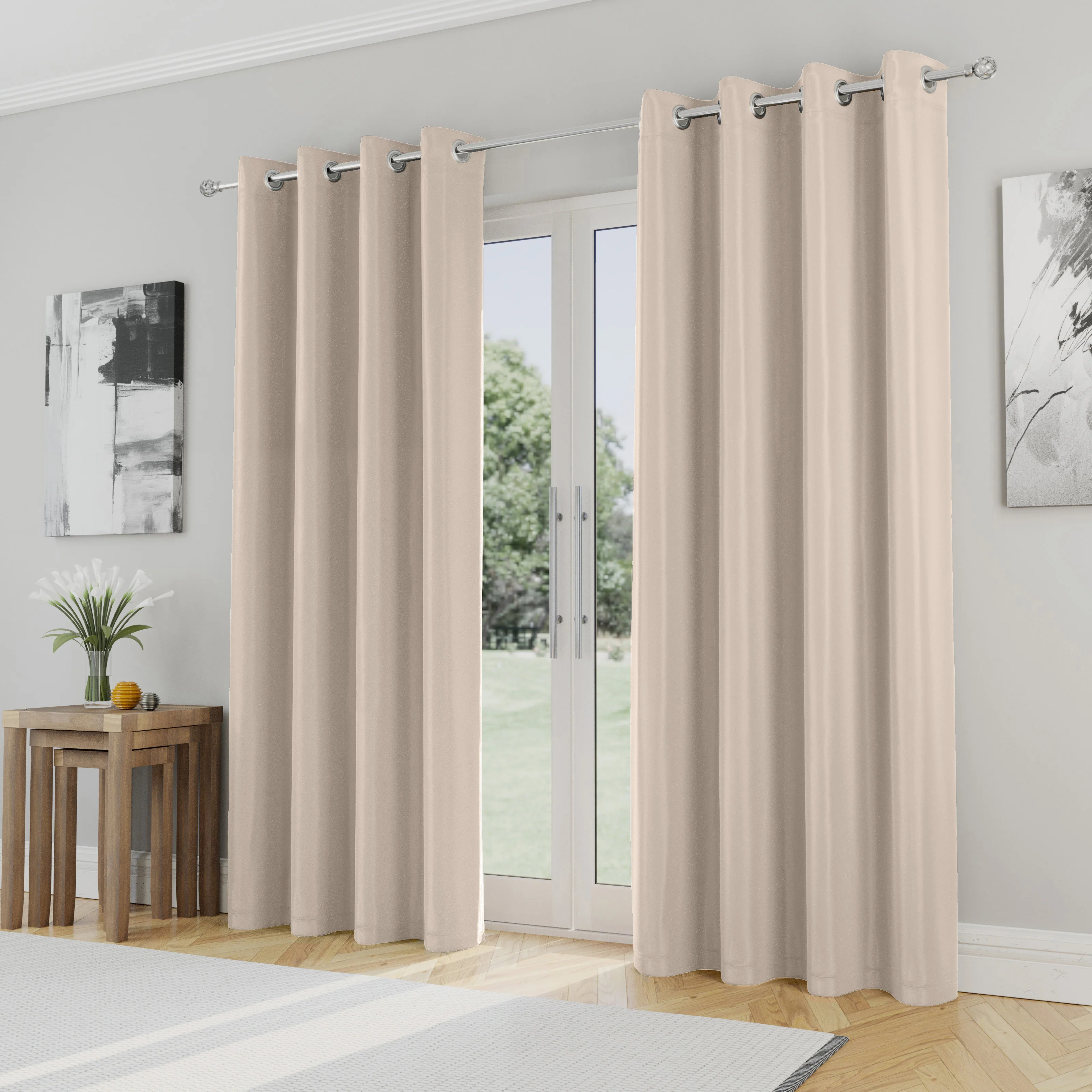 Enhanced Living Nightfall Plain Supersoft Natural Cream/Beige Thermal Blockout Eyelet Curtains - Pair - Image 2