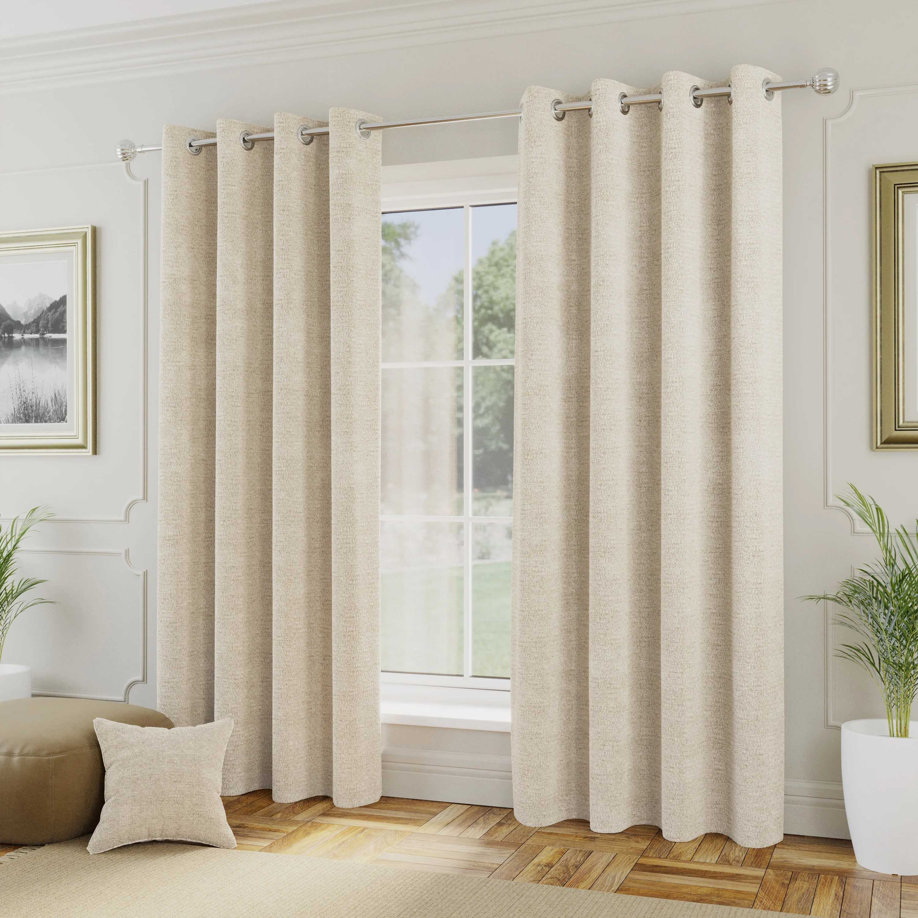 Enhanced Living Royale Cream Room Darkening Boucle Readymade Curtains (PAIR) - 66 x 54 inch (168x137cm) - Image 2