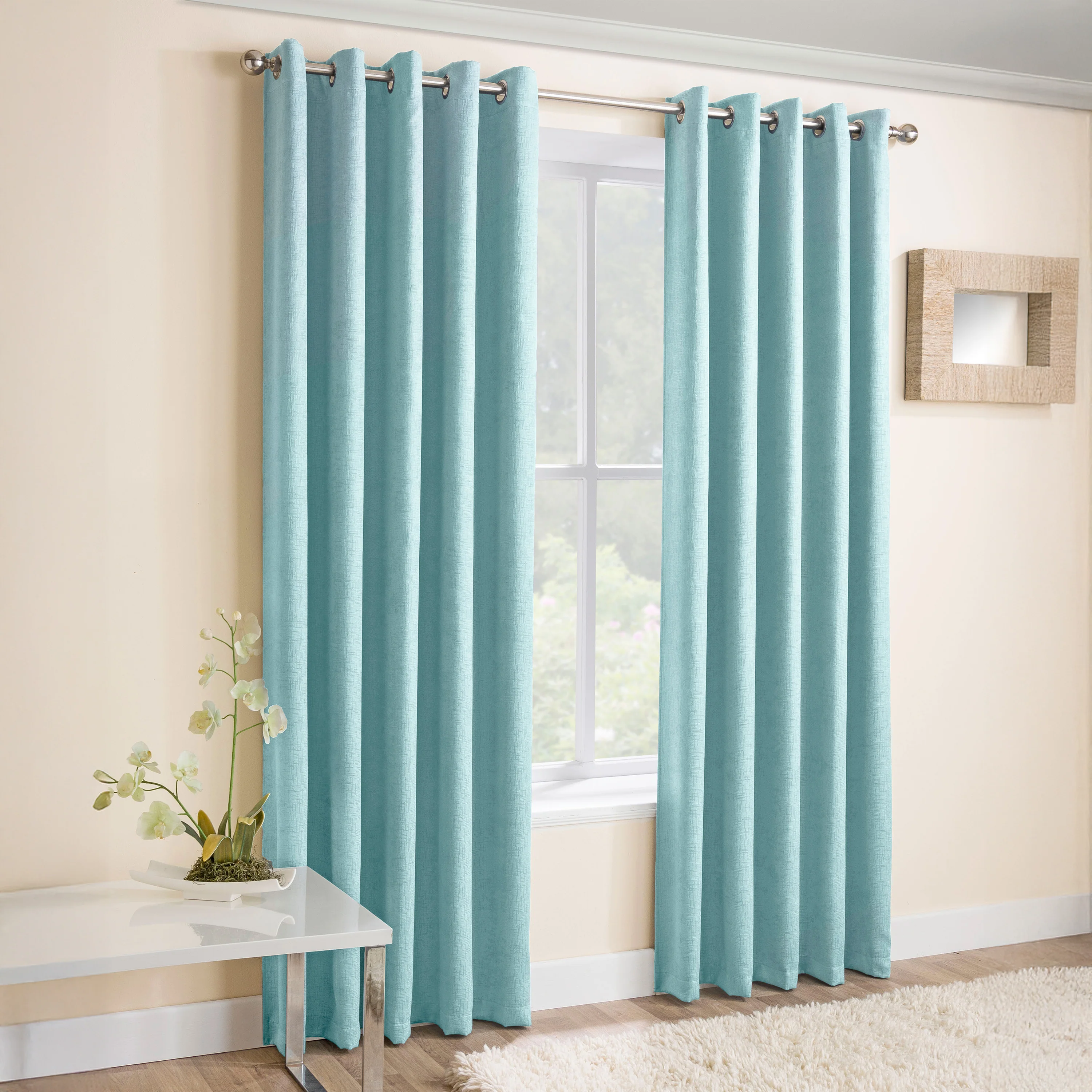 Enhanced Living Vogue Sky Blue Eyelet Thermal Noise Reducing Dim Out Curtains - Pair - Image 2