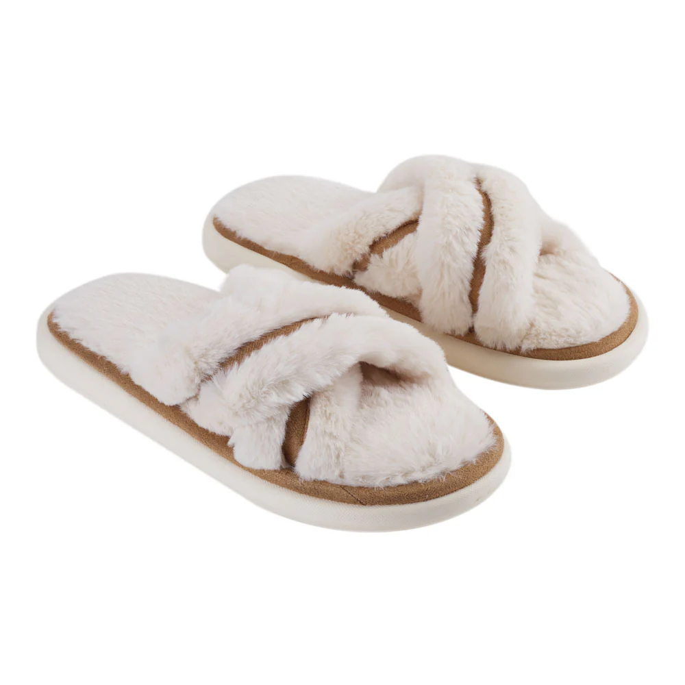 EVA Cross-Band Open Toe Fuzzy Slippers - Image 2