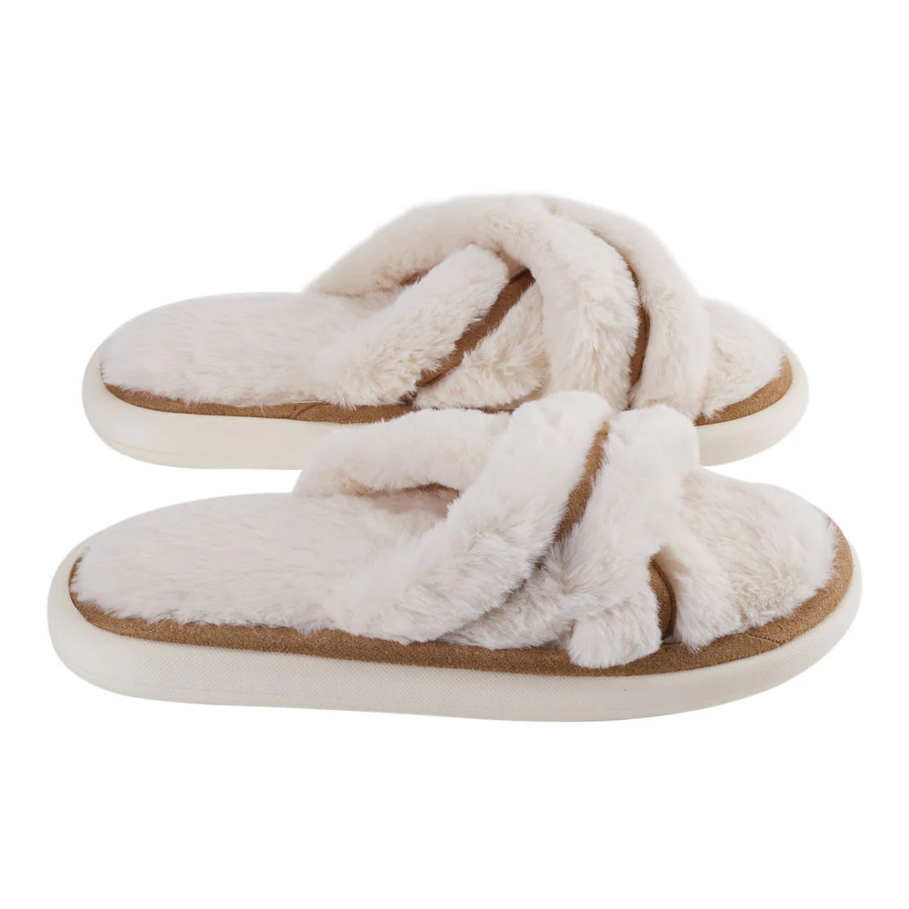EVA Cross-Band Open Toe Fuzzy Slippers - Image 3