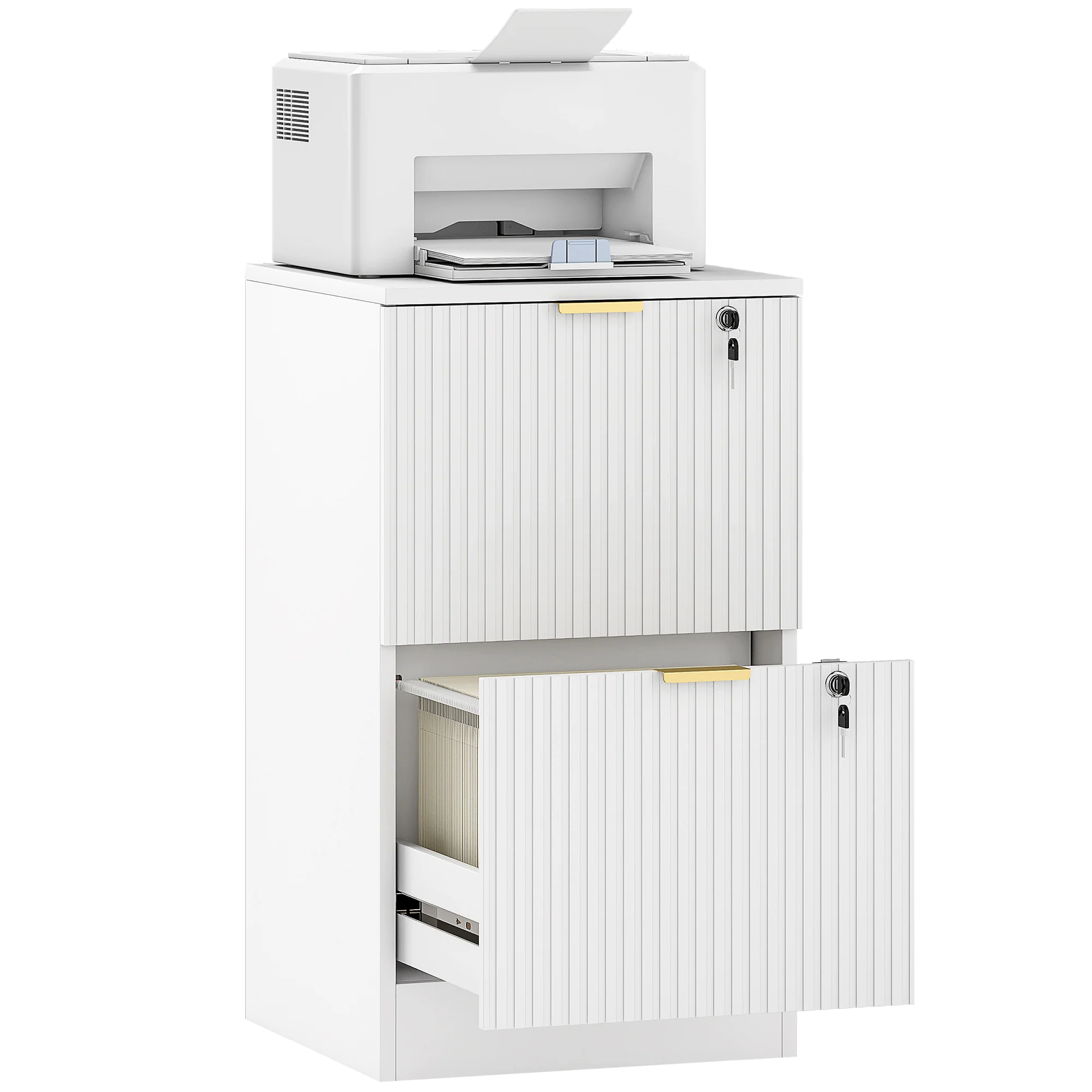Filing Cabinet, File Cabinet with 2 Lockable Drawers and Hanging Rails