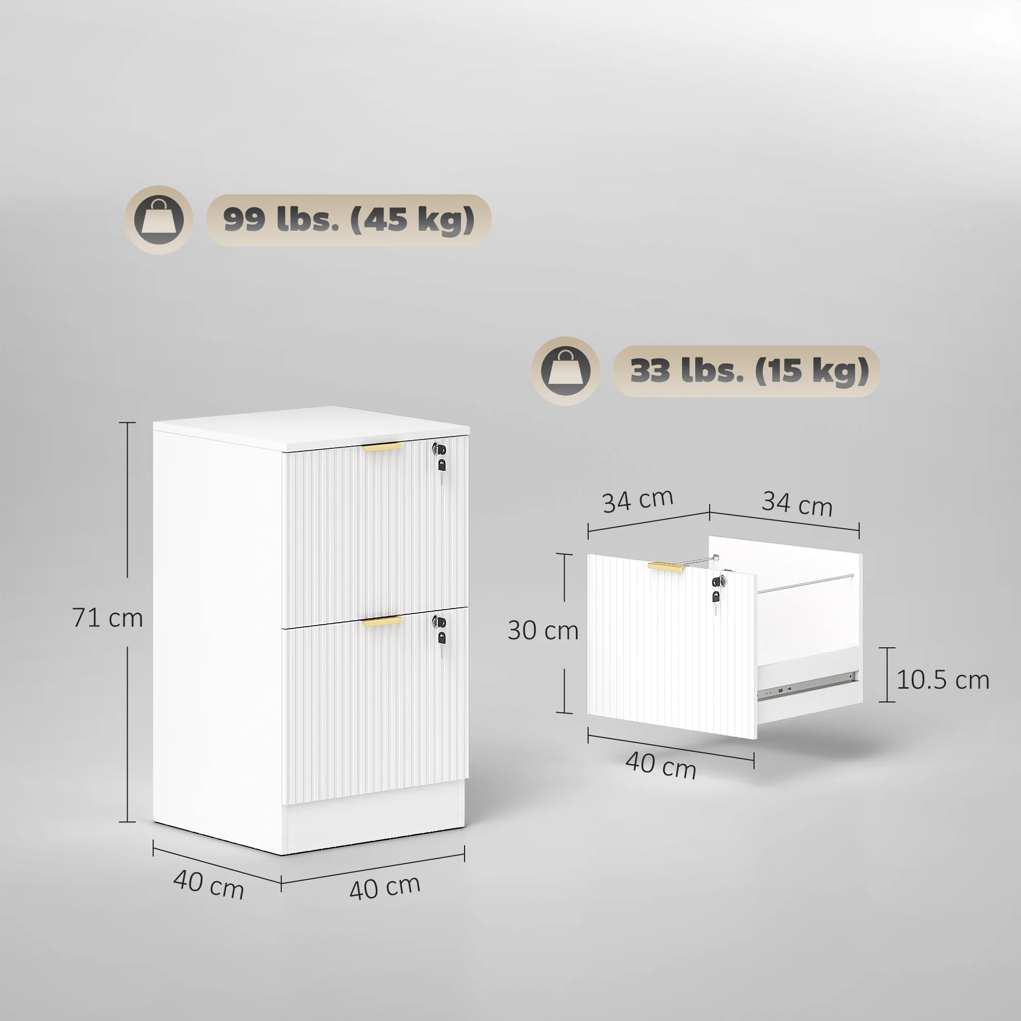 Filing Cabinet, File Cabinet with 2 Lockable Drawers and Hanging Rails - Image 3