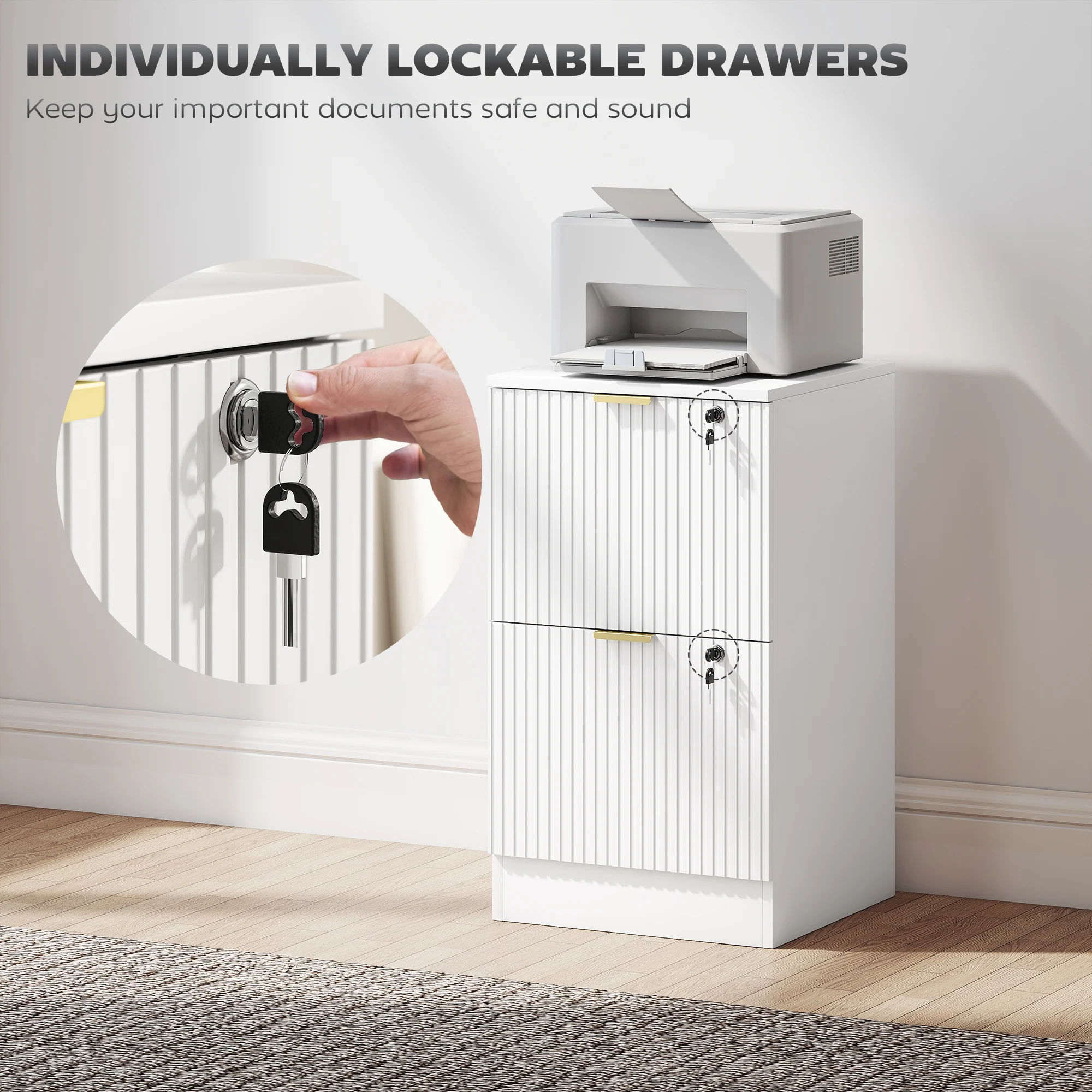 Filing Cabinet, File Cabinet with 2 Lockable Drawers and Hanging Rails - Image 6