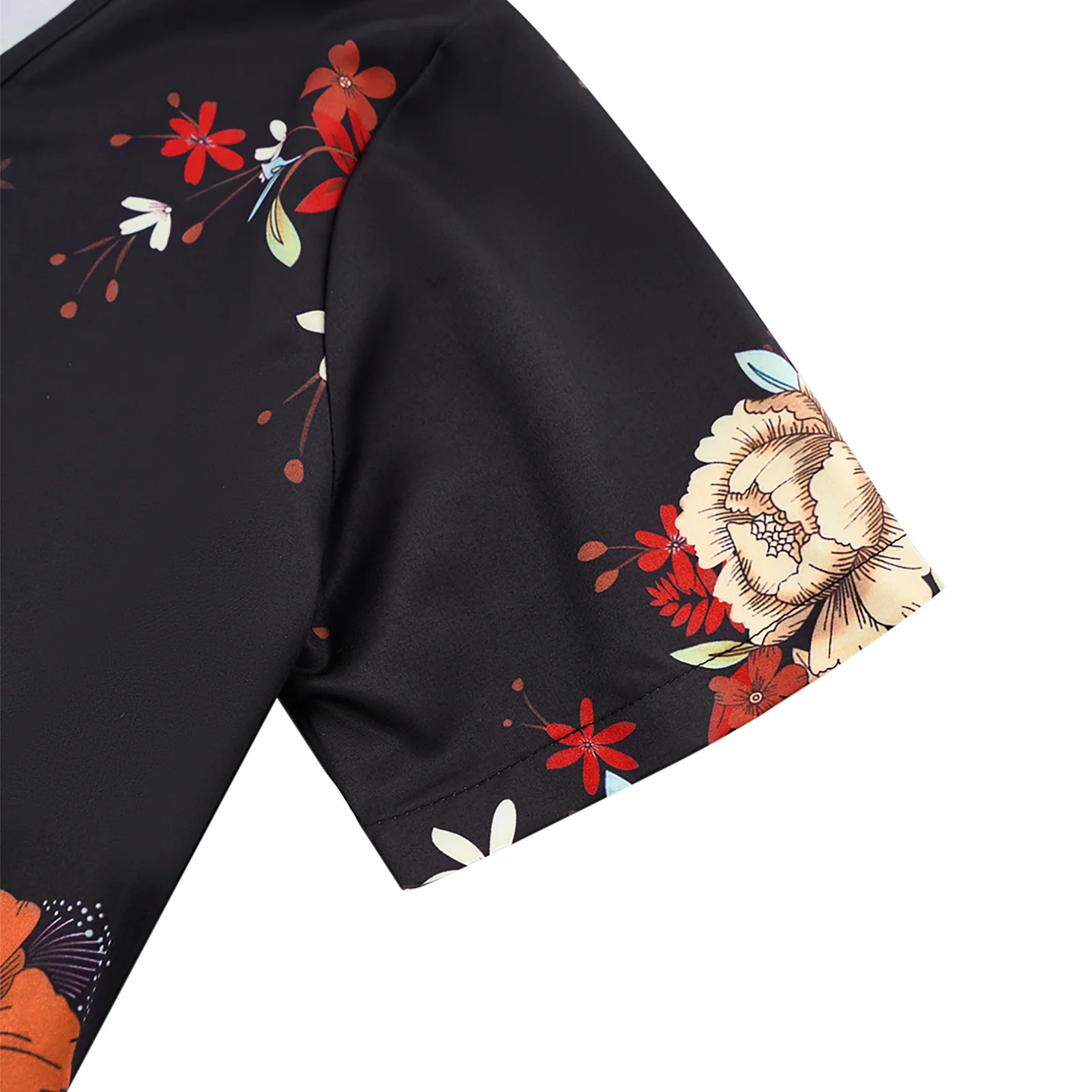Floral Print V-Neck Short Sleeve Summer Midi Dress With Pockets - Image 4