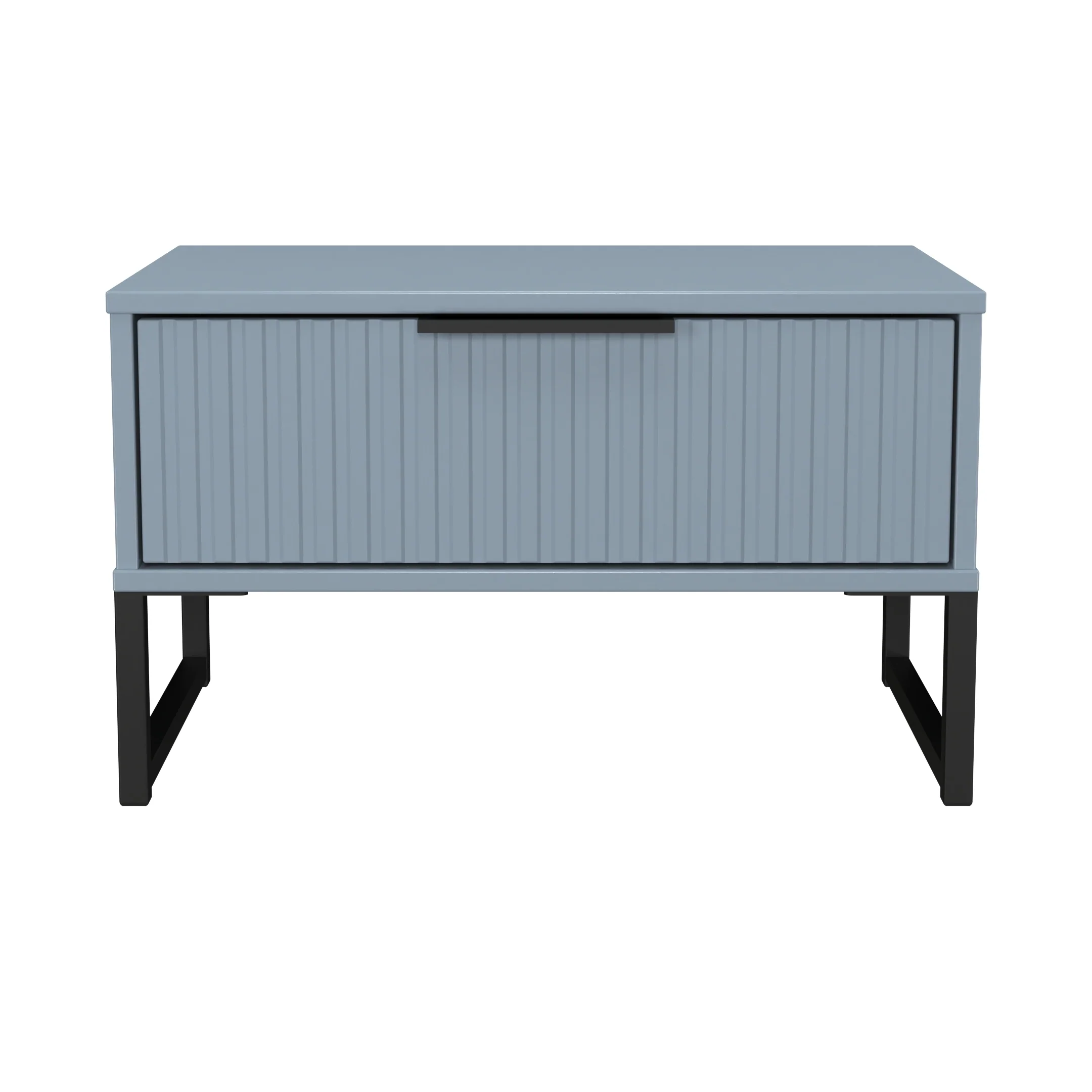 Fluted 1 Drawer Wide Side Table in Denim Blue - Ready Assembled - Image 2