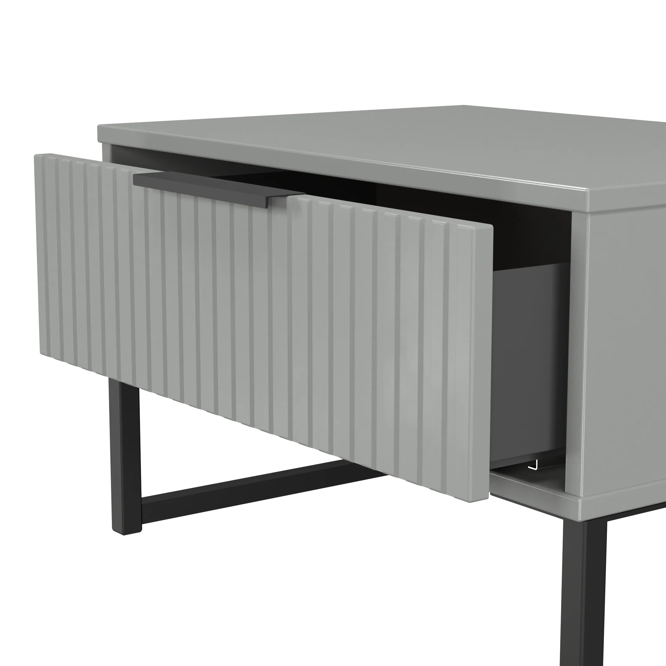 Fluted 1 Drawer Wide Side Table in Dusk Grey - Ready Assembled - Image 6