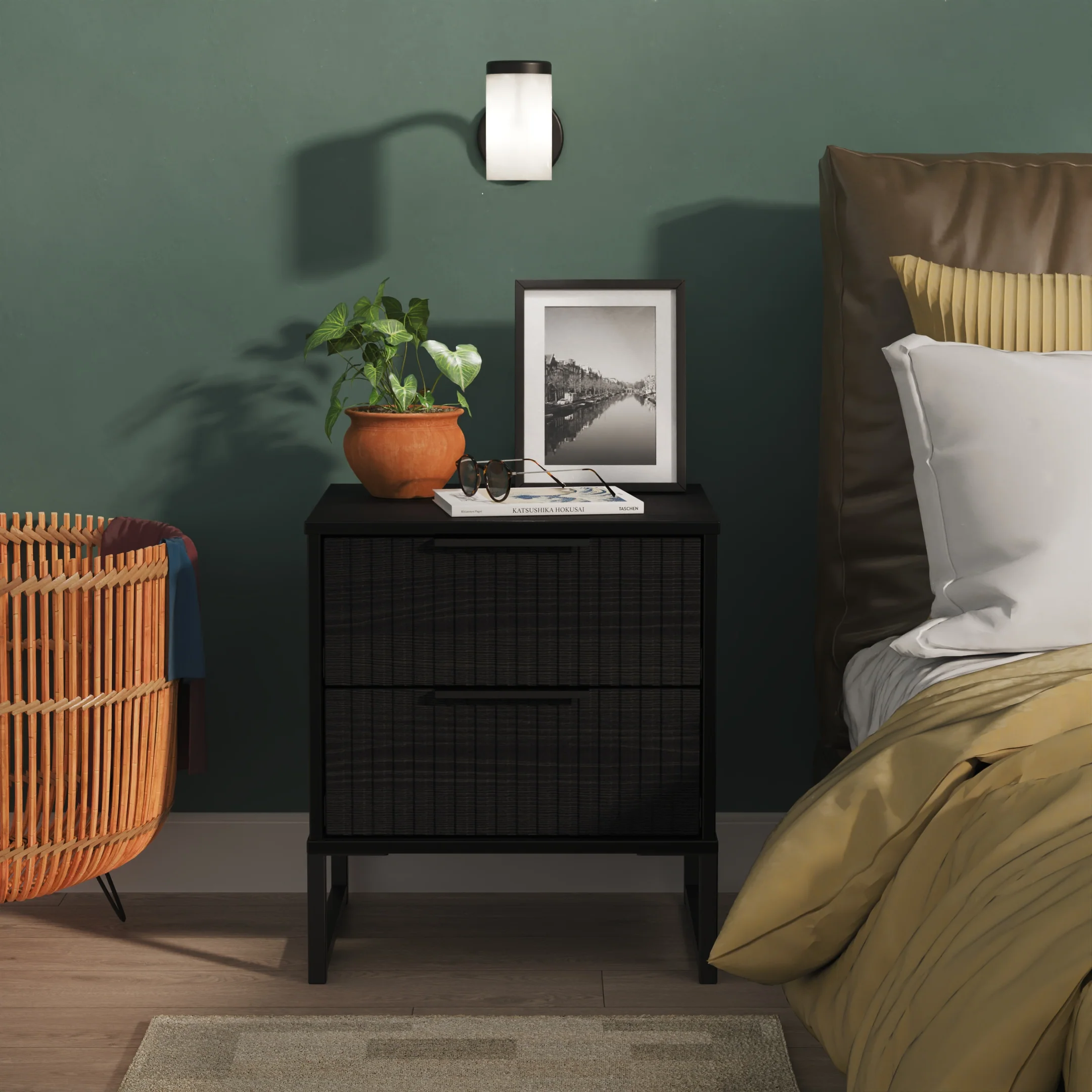 Fluted 2 Drawer Bedside in Black Ash - Ready Assembled