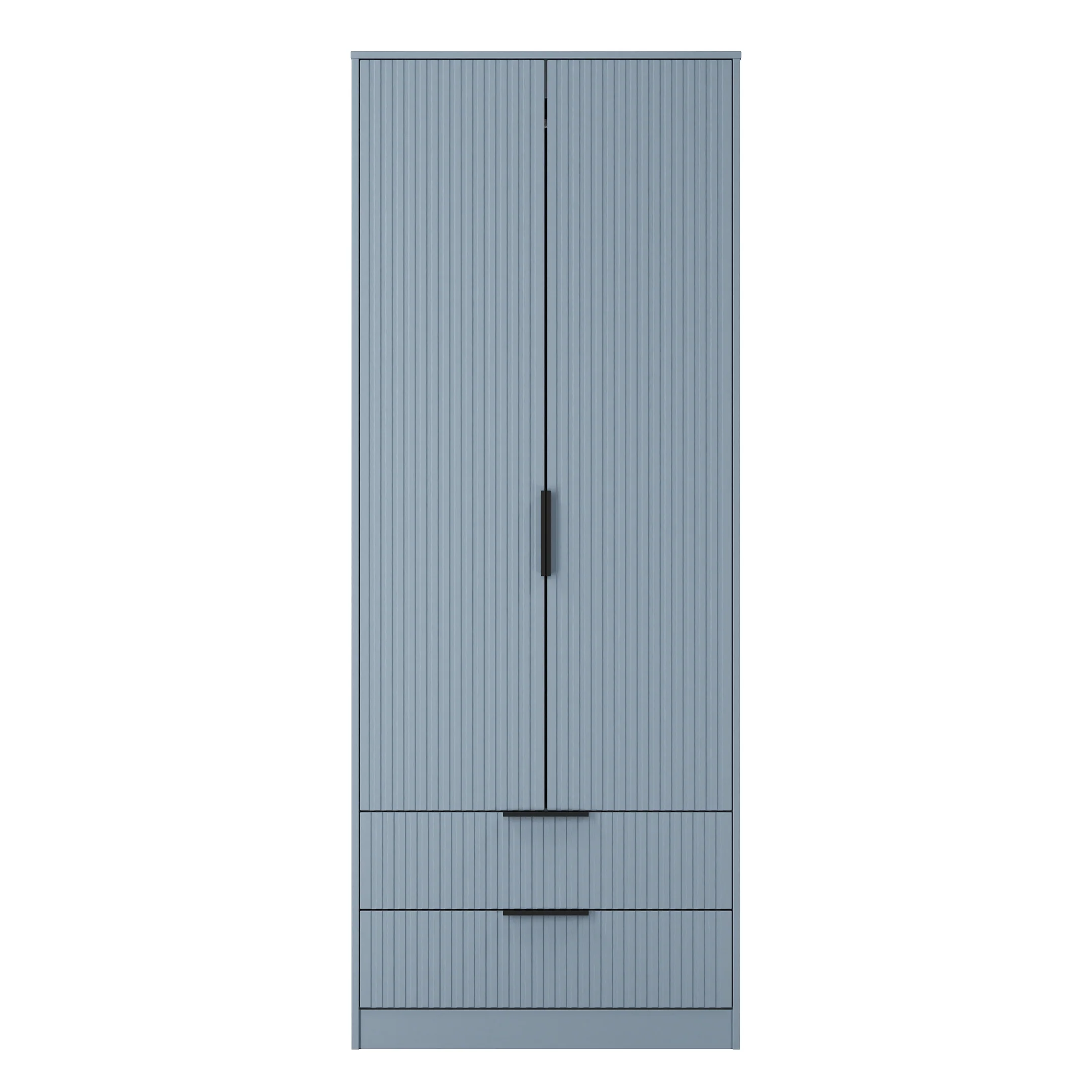 Fluted 2 Drawer Double Wardrobe in Denim Blue - Ready Assembled - Image 2