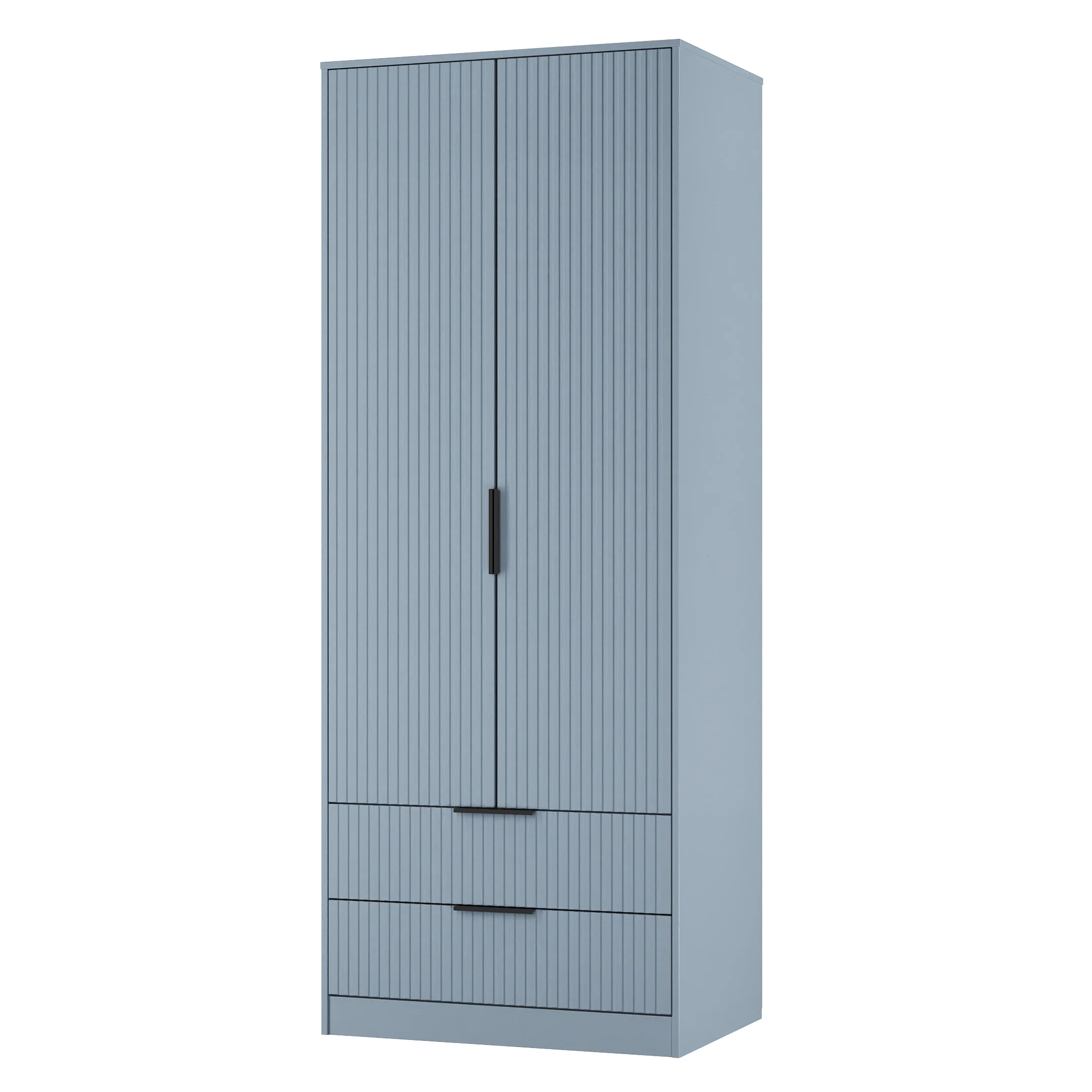 Fluted 2 Drawer Double Wardrobe in Denim Blue - Ready Assembled - Image 4
