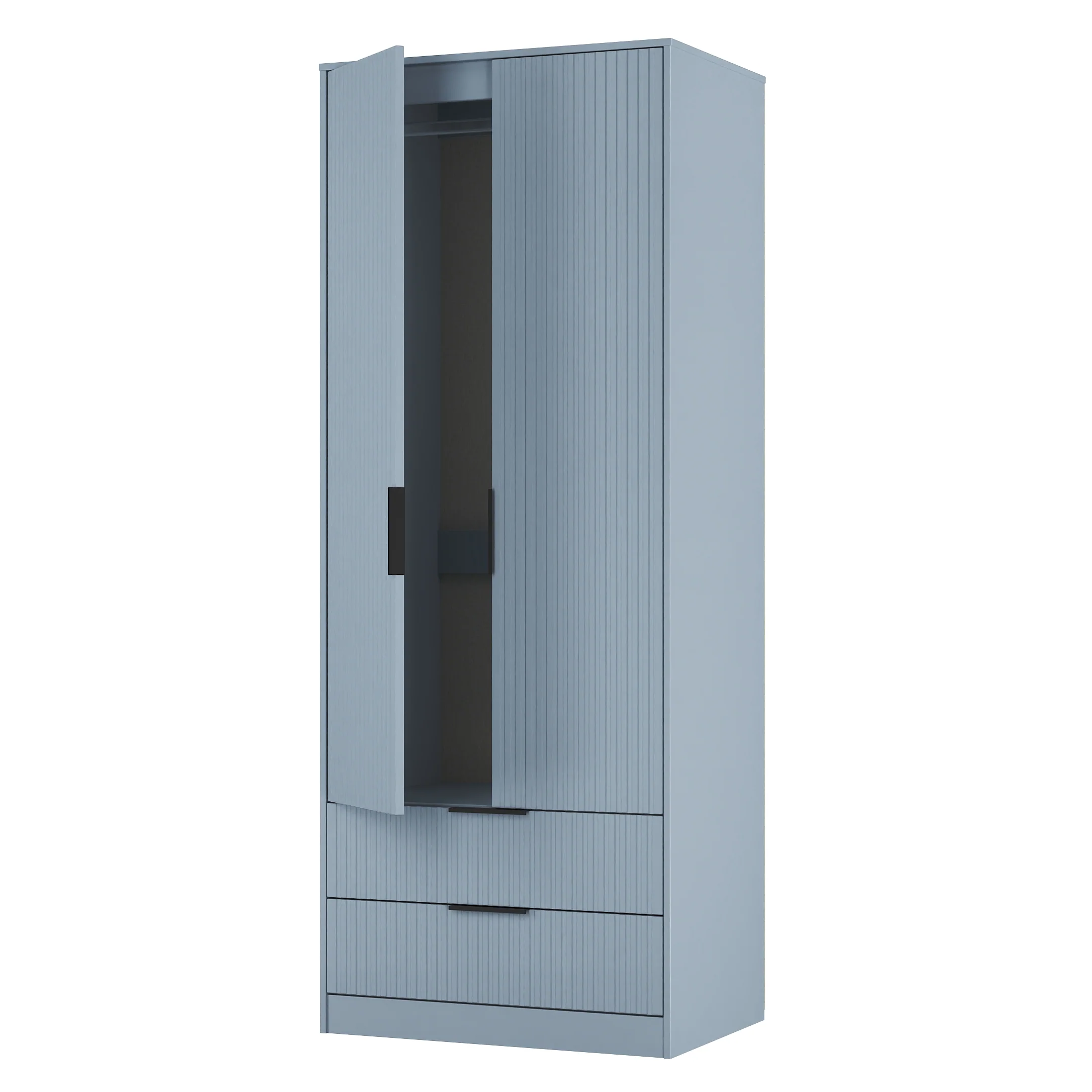 Fluted 2 Drawer Double Wardrobe in Denim Blue - Ready Assembled - Image 6