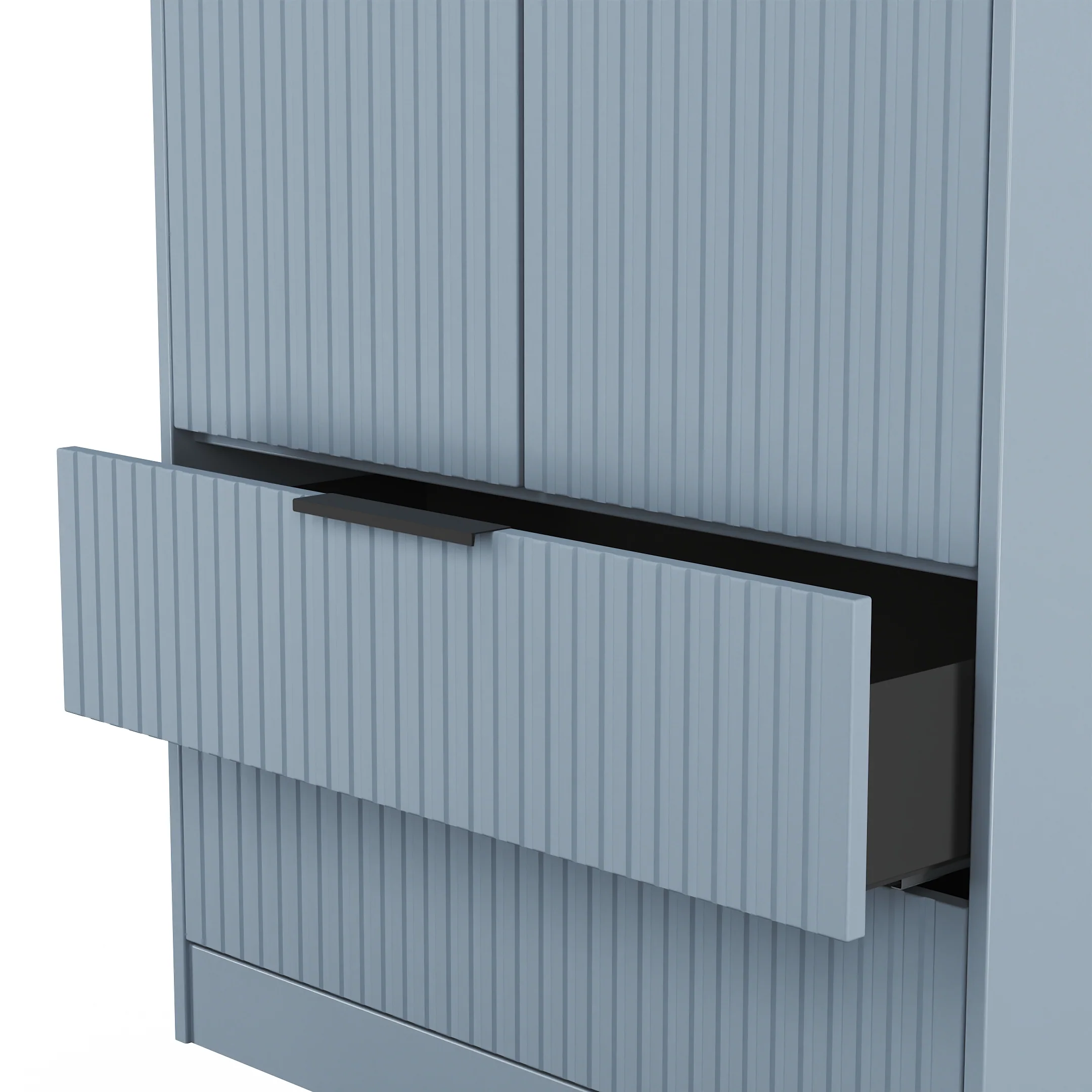 Fluted 2 Drawer Double Wardrobe in Denim Blue - Ready Assembled - Image 7