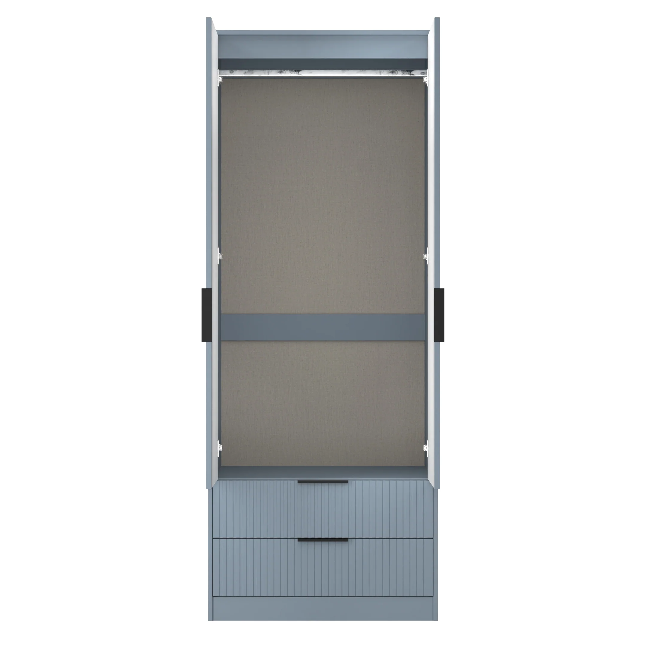 Fluted 2 Drawer Double Wardrobe in Denim Blue - Ready Assembled - Image 8
