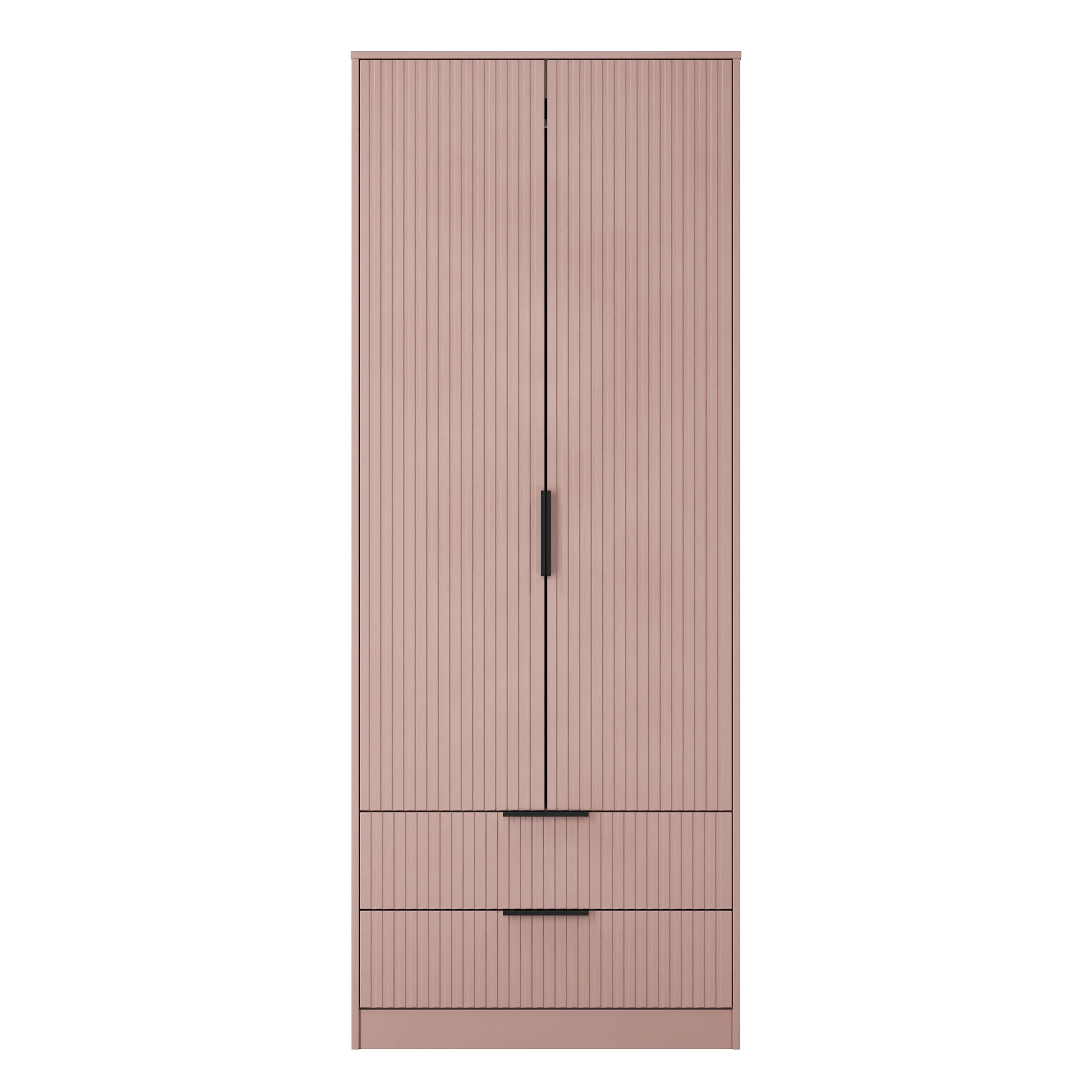 Fluted 2 Drawer Double Wardrobe in Kobe Pink - Ready Assembled - Image 2