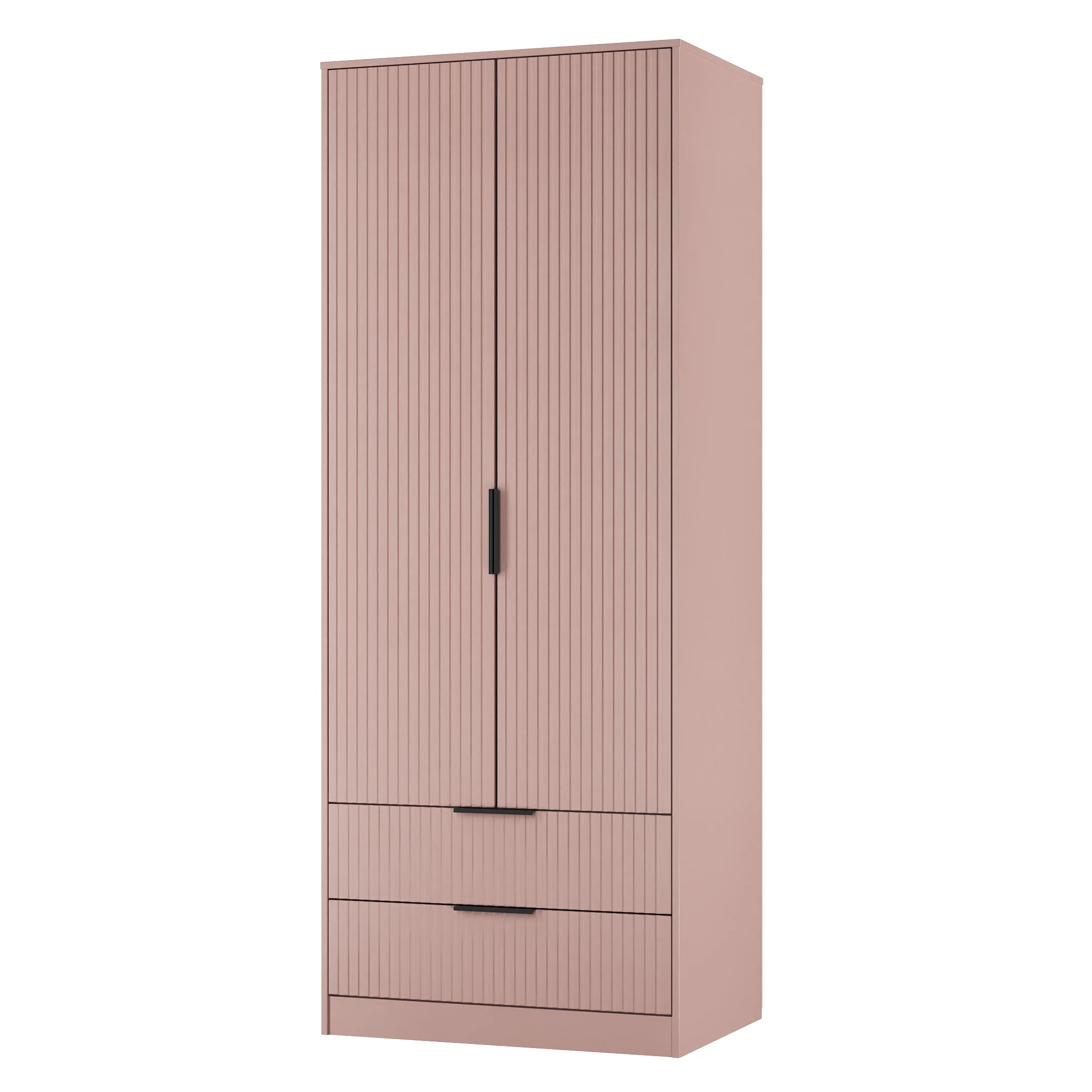 Fluted 2 Drawer Double Wardrobe in Kobe Pink - Ready Assembled - Image 4