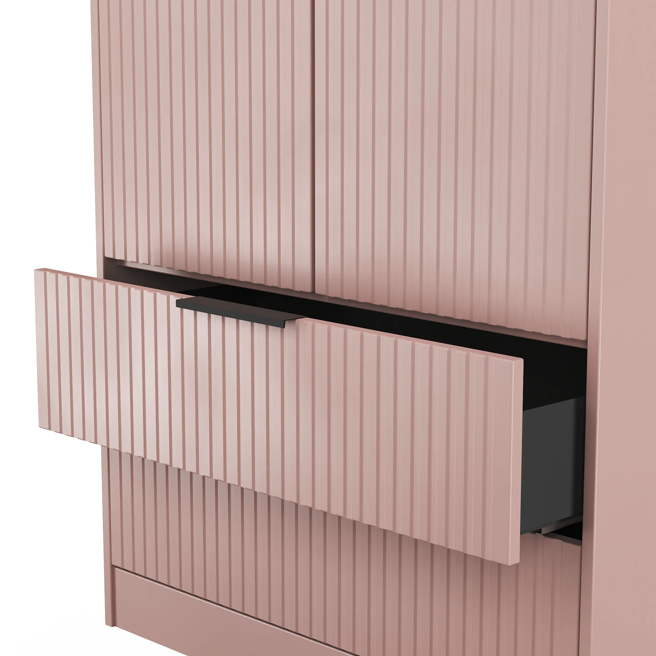 Fluted 2 Drawer Double Wardrobe in Kobe Pink - Ready Assembled - Image 7