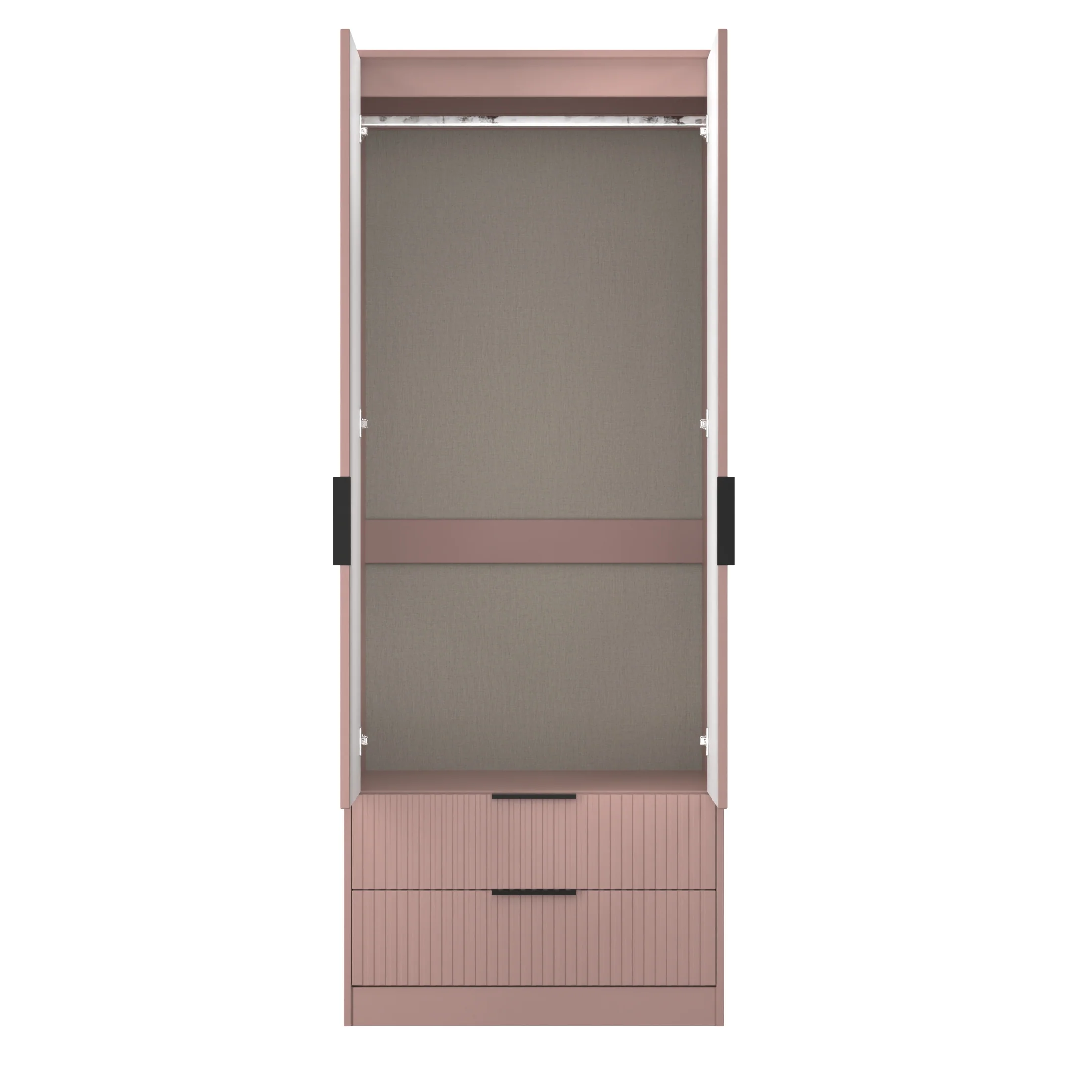 Fluted 2 Drawer Double Wardrobe in Kobe Pink - Ready Assembled - Image 8