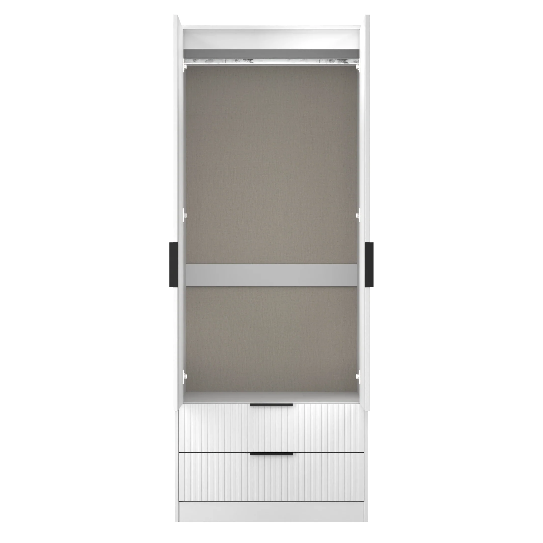 Fluted 2 Drawer Double Wardrobe in White Matt - Ready Assembled - Image 8