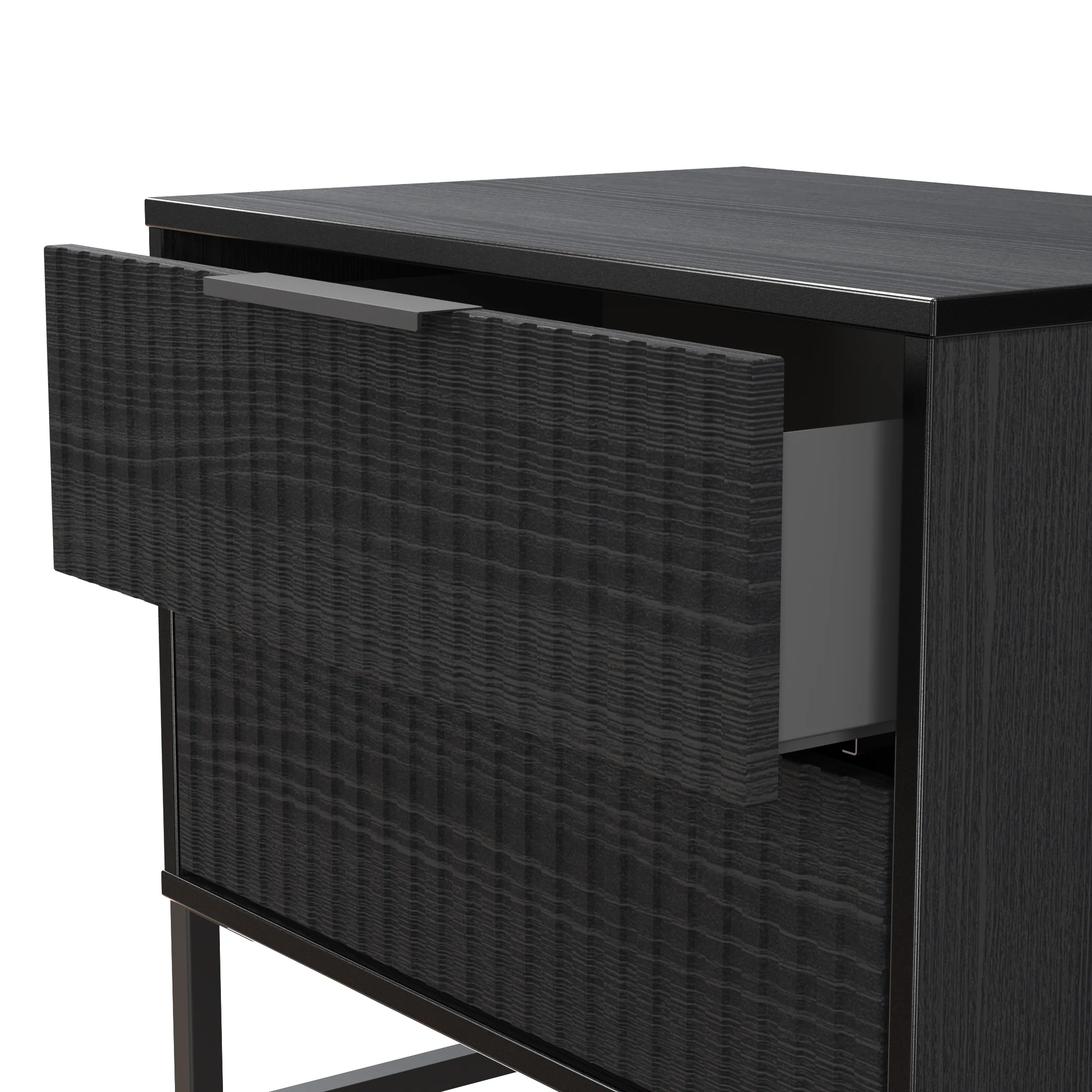 Fluted 2 Drawer Side Table in Black Ash - Ready Assembled - Image 6