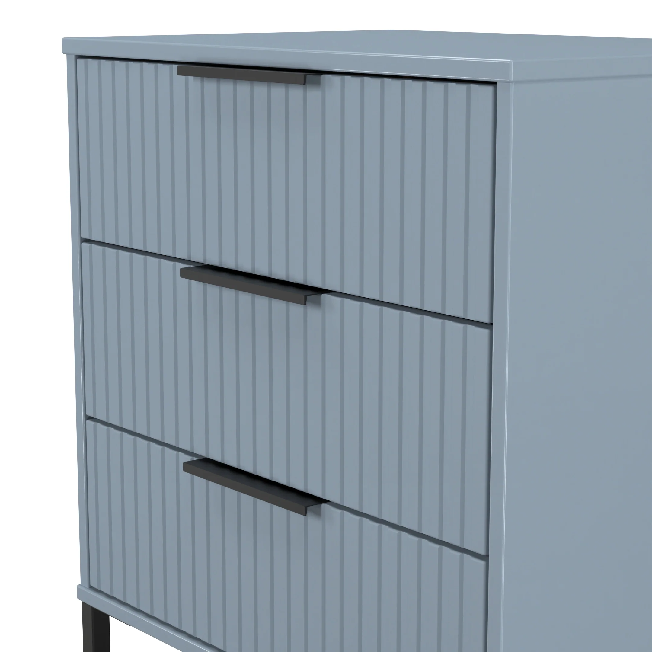 Fluted 3 Drawer Chest in Denim Blue - Ready Assembled - Image 5